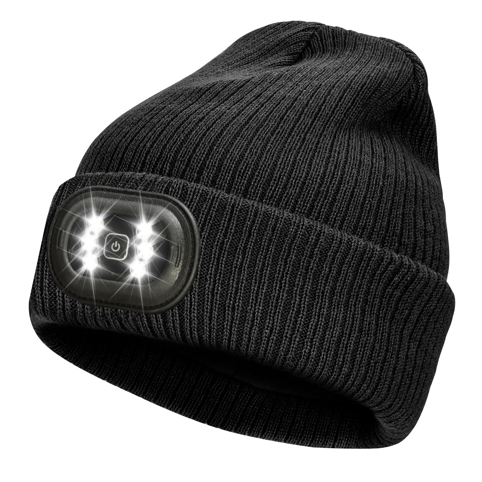 Unisex LED Beanie with Light, USB Rechargeable Headlamp Winter Knitted Hat, Christmas Gift for Men W