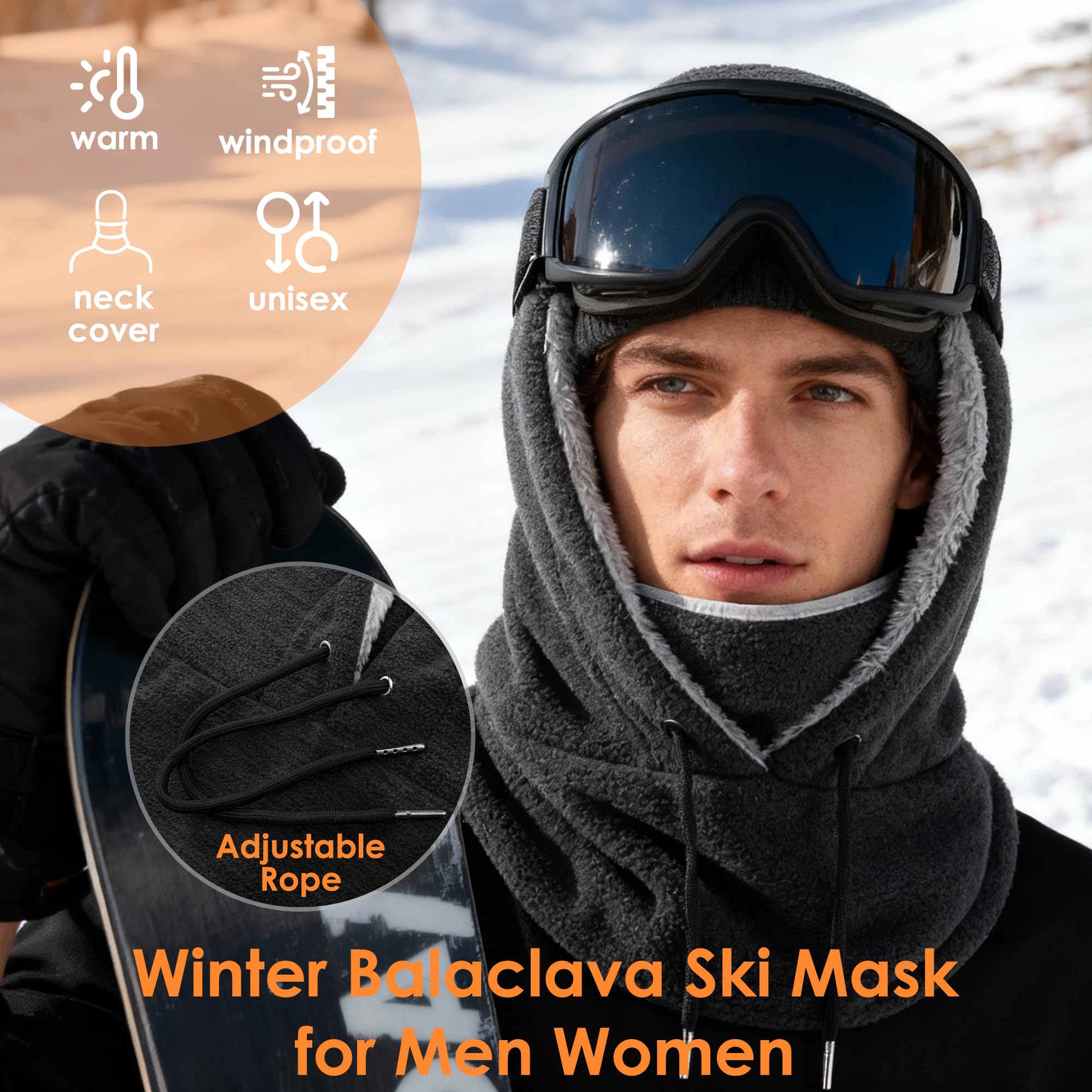 Winter Barakalaf hat ski mask, windproof full-face mask, neck-warming sports hat, suitable for men and women
