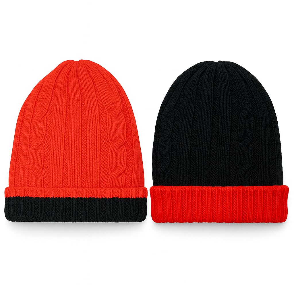 Alpaca Wool Men's & Women's Reversible - Cuffed Slouchy, Beanie Hat, Unisex, One Size