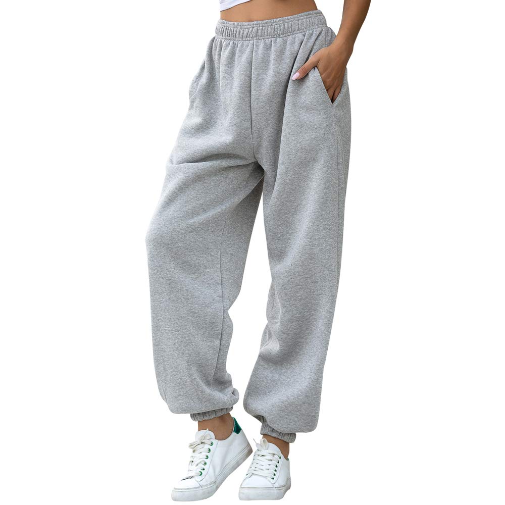 Women's Plain Tracksuit Bottoms Harem Joggers Trousers with Pockets Tapered Leg Sweat Trousers Running Workout Casual Loungewear