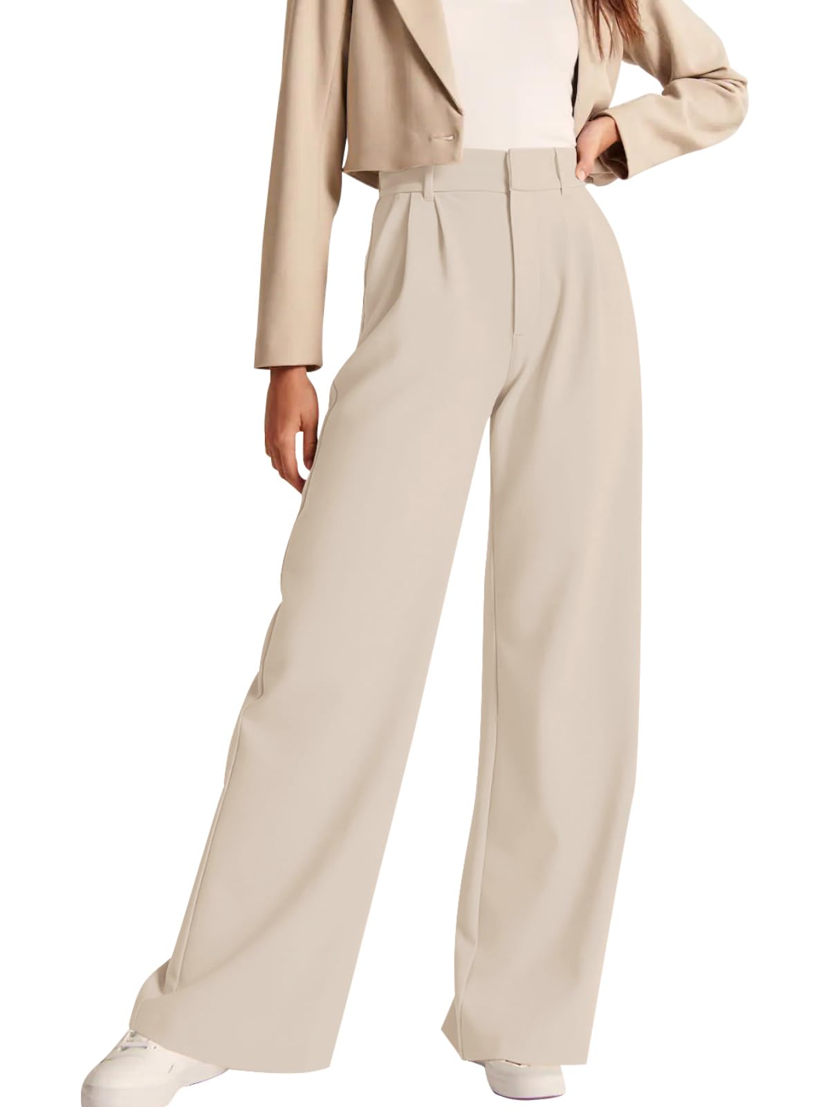 High Waisted Work Pants for Women Casual Straight Leg Pants Trousers with Pockets