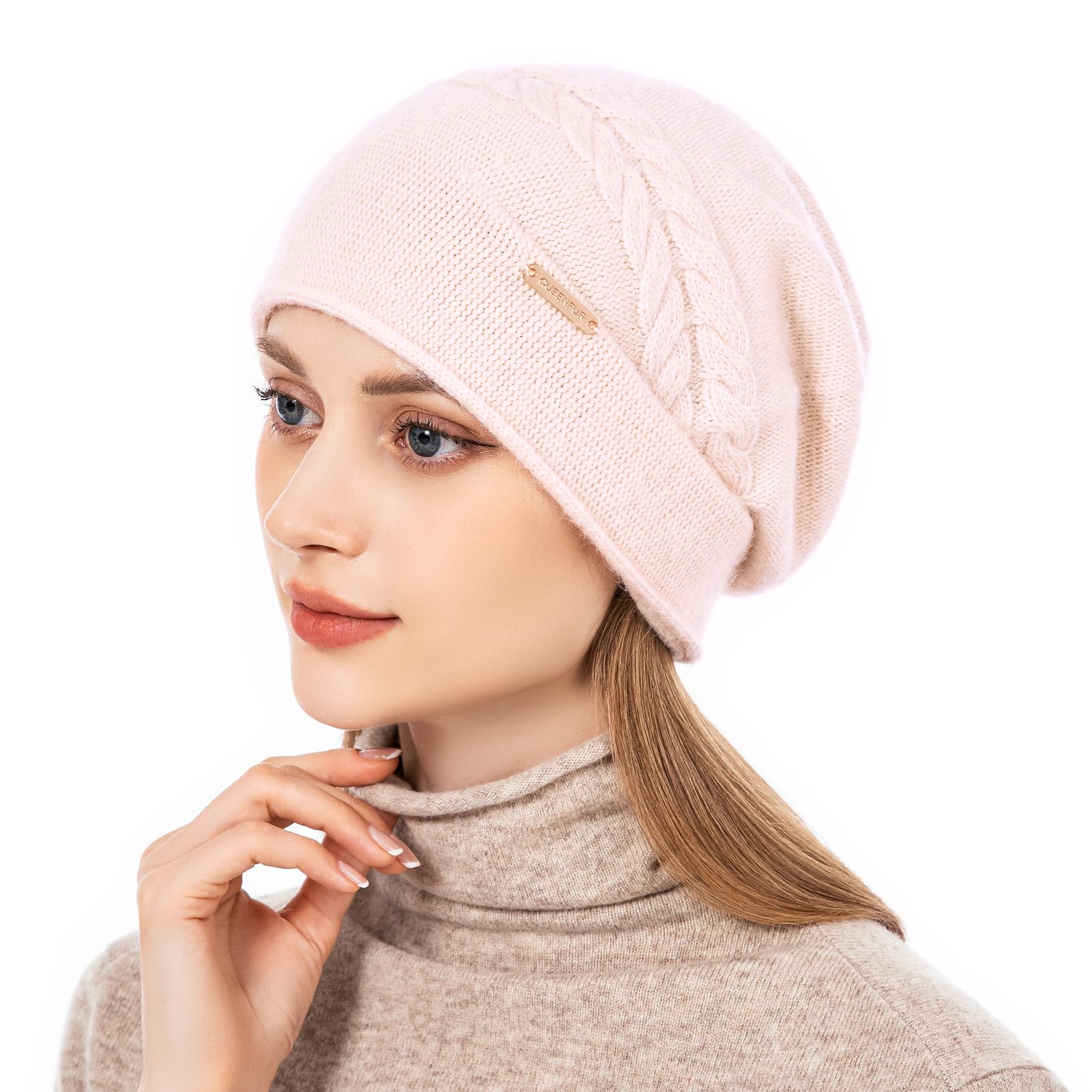 Women's knitted casual beanie, cashmere ski cap, knitted wool, soft and warm winter hat
