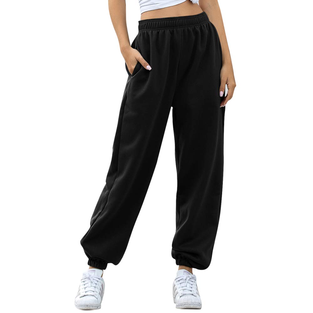Women's Plain Tracksuit Bottoms Harem Joggers Trousers with Pockets Tapered Leg Sweat Trousers Running Workout Casual Loungewear