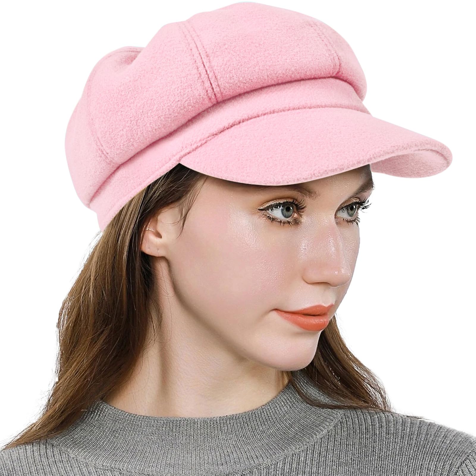 Women's newsboy hat made of wool and cotton, featuring a retro plain color design, suitable for girls as a fashionable sun-protective beret