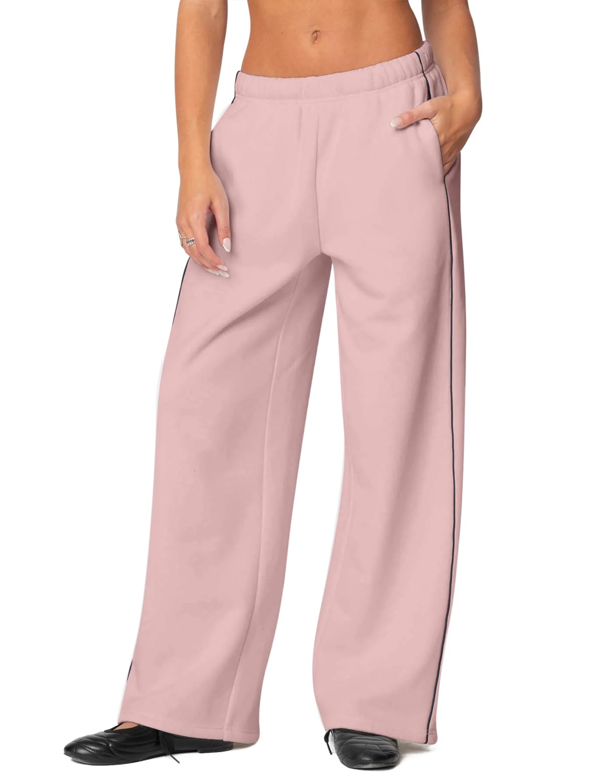 Women's Fleece Lined Wide Leg Sweatpants Winter Thermal Warm Baggy Straight Leg Sweat Pants with