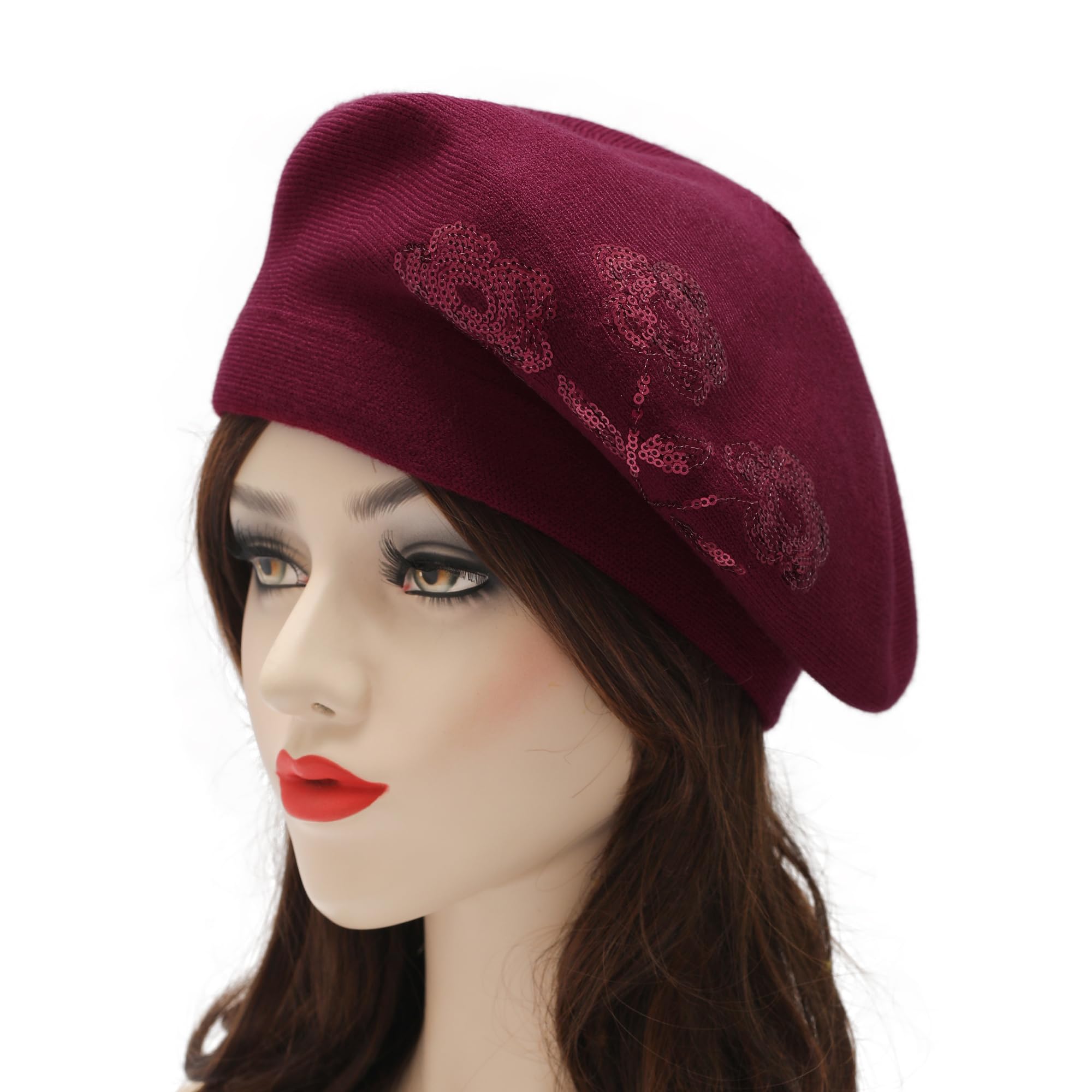 Women's French beret, double-sided knitted thick and warm hat, suitable for ladies and girls