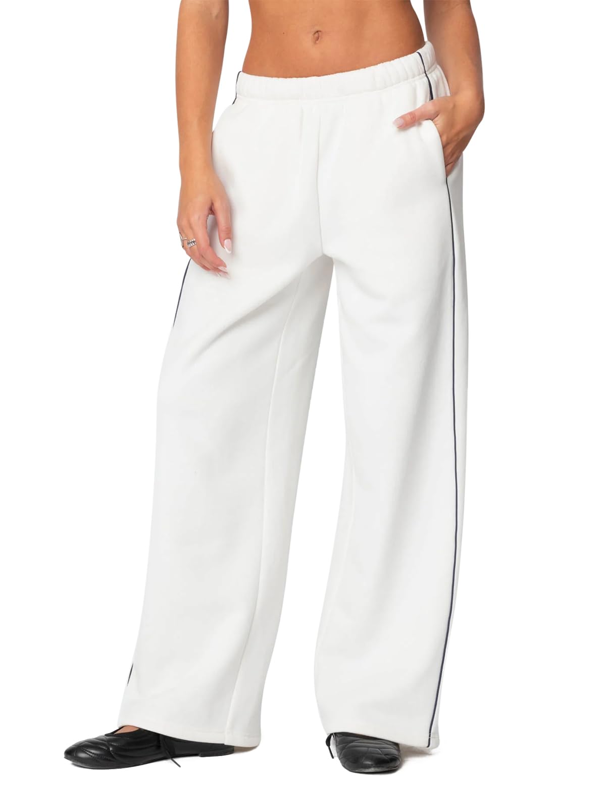 Women's Fleece Lined Wide Leg Sweatpants Winter Thermal Warm Baggy Straight Leg Sweat Pants with