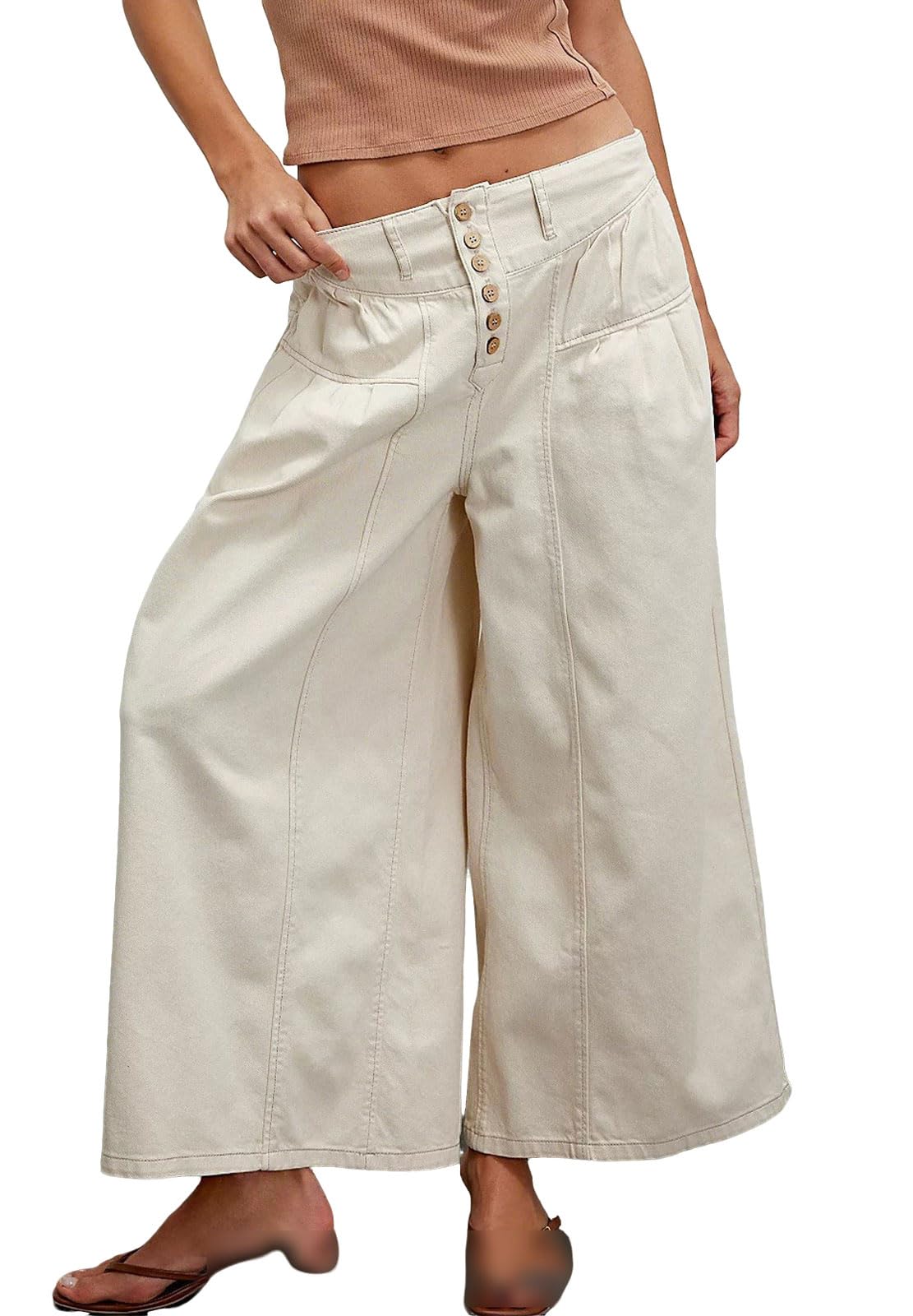 Women Mid Rise Pleated Denim Palazzo Pants Cargo Wide Leg Baggy Jeans Ruffle Flare Harem Pants Y2k Elastic Waist