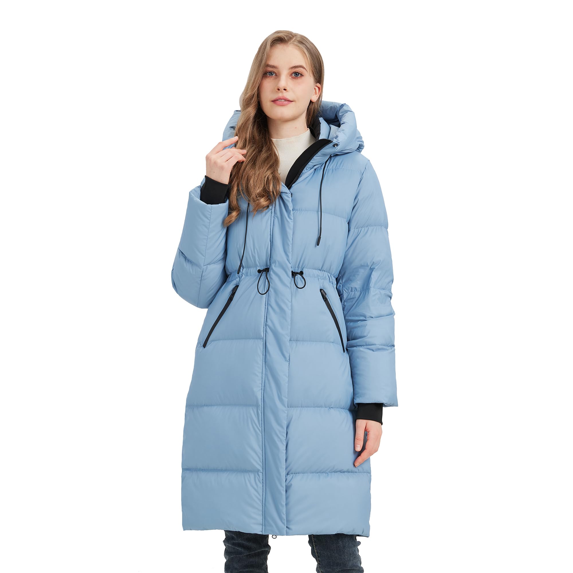 Women&rsquo;s Thick Long Goose Down Coat Hooded Warm Winter Down Puffer Parka Jacket with Knee-Length