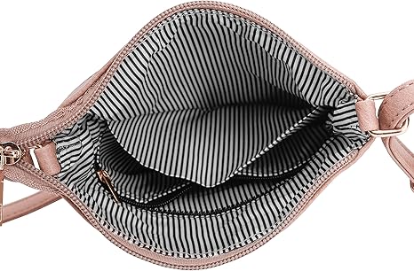 Crossbody Purse Bag Functional Multi Pocket Double Zipper Purse Adjustable Strap Medium Size Purse Blush