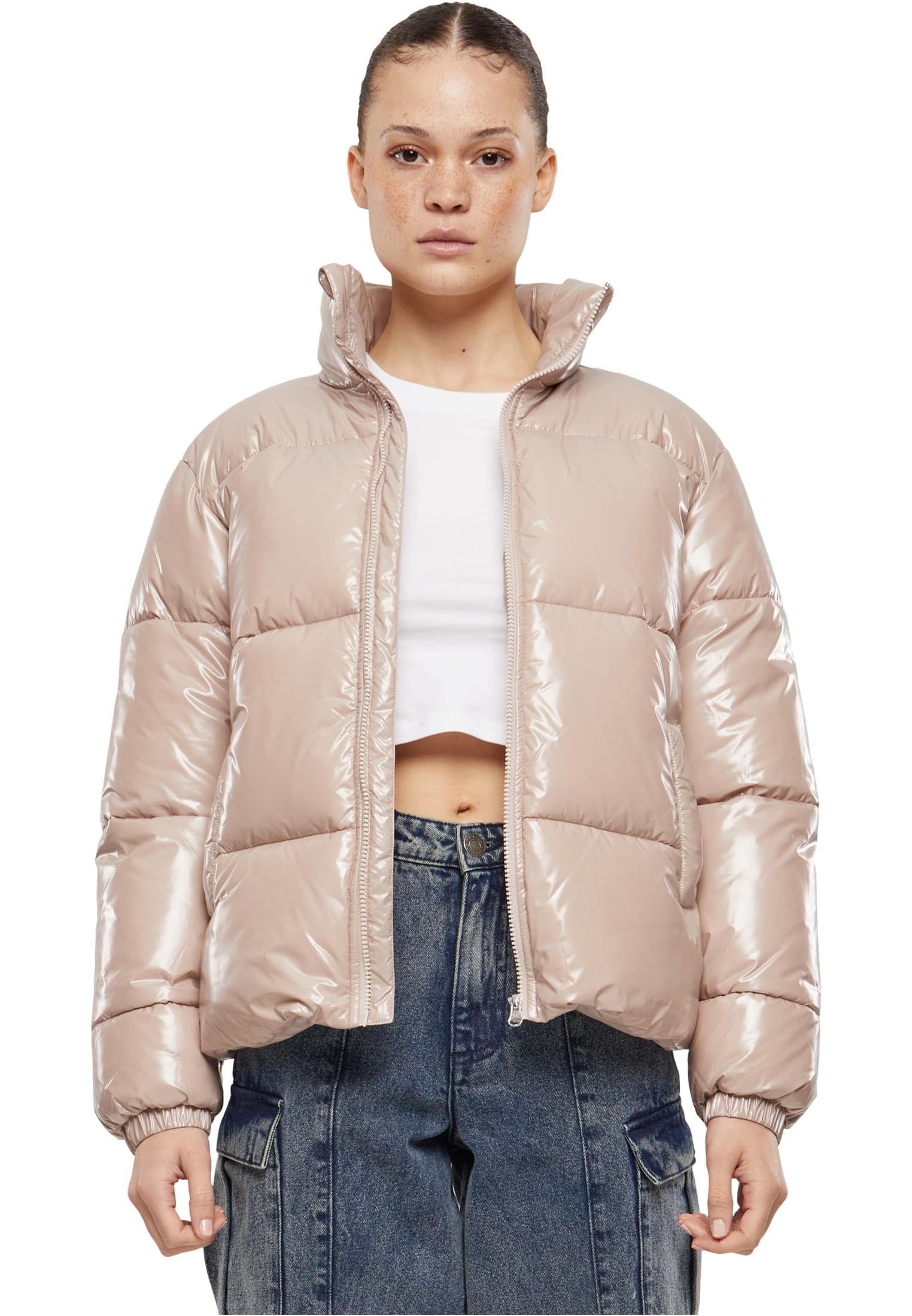 Women's Winter Jacket Ladies Recycled Short Shiny Puffer Jacket, Shiny Down Jacket for Women, Loose Fit