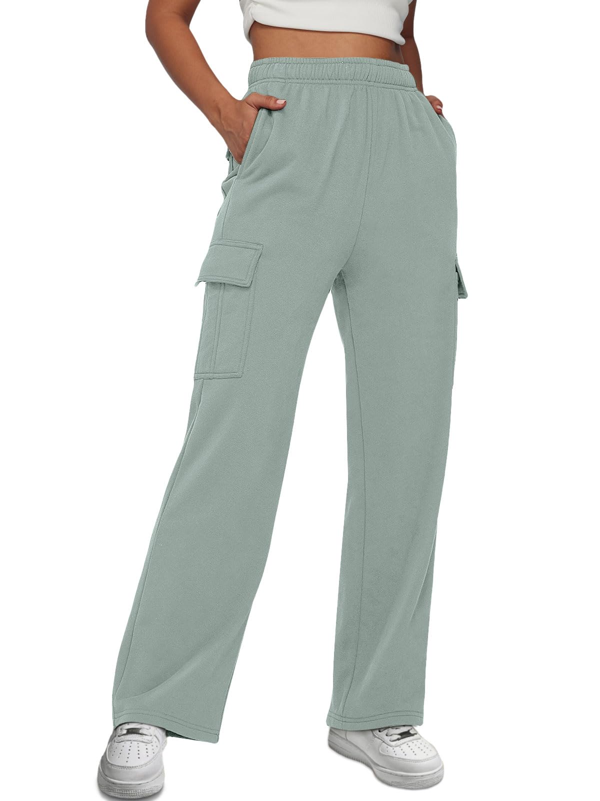 Womens Cargo Sweatpants Casual Baggy Fleece High Waisted Joggers Pants