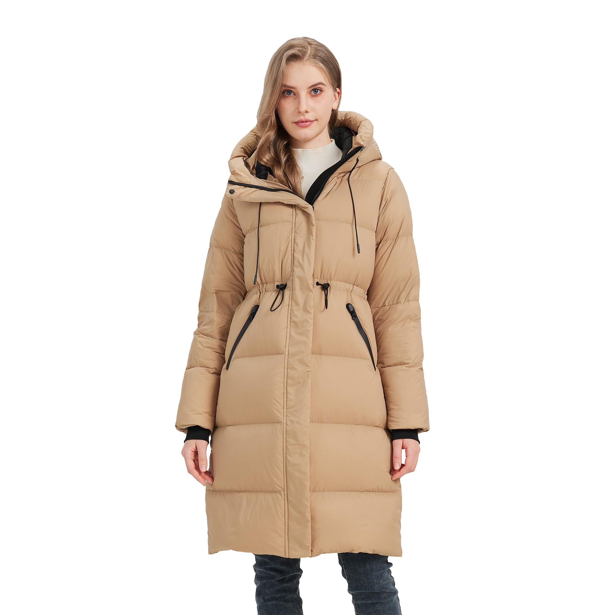 Women&rsquo;s Thick Long Goose Down Coat Hooded Warm Winter Down Puffer Parka Jacket with Knee-Length