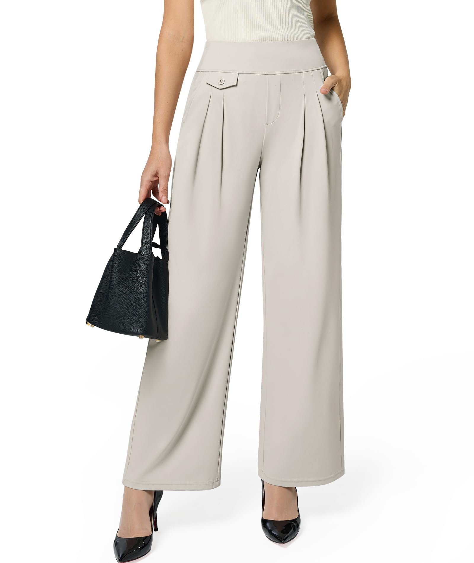 Wide Leg Pants for Women High Waist Stretch Casual Dress Pants Business Work Slacks with Pockets