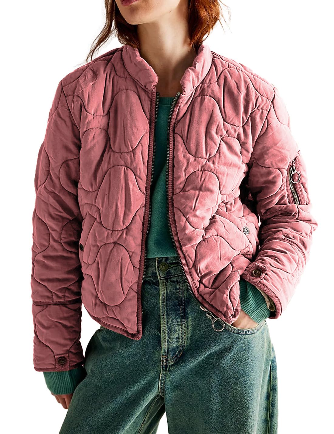 Women's Lightweight Zip Up Outerwear Coat Quilted Jacket Warm Down Puffer Jacket With Pockets