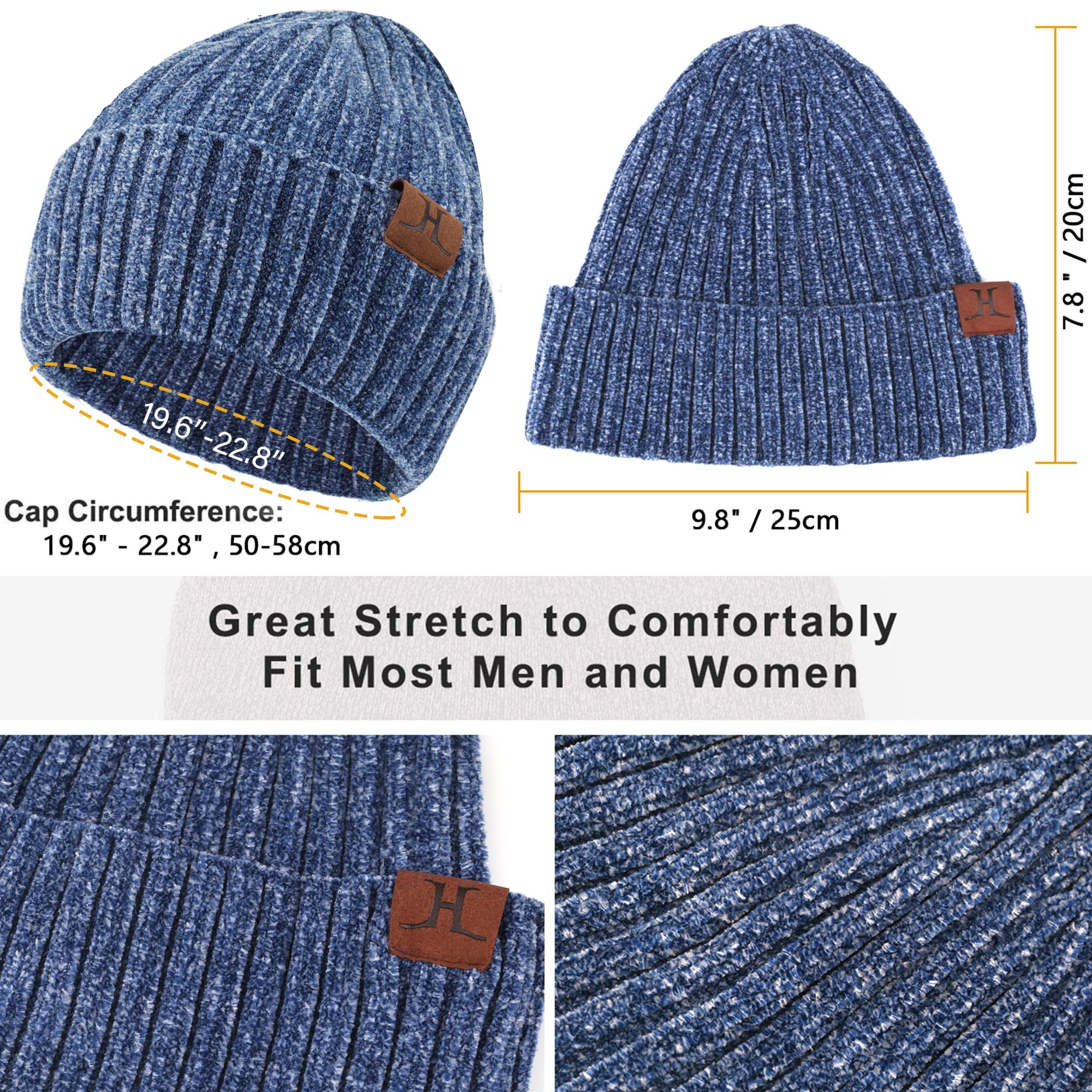 Womens Winter Knit Warm Hat Beanie Long Scarf Touch Screen Gloves Set Skull Caps Neck Scarves for Wo