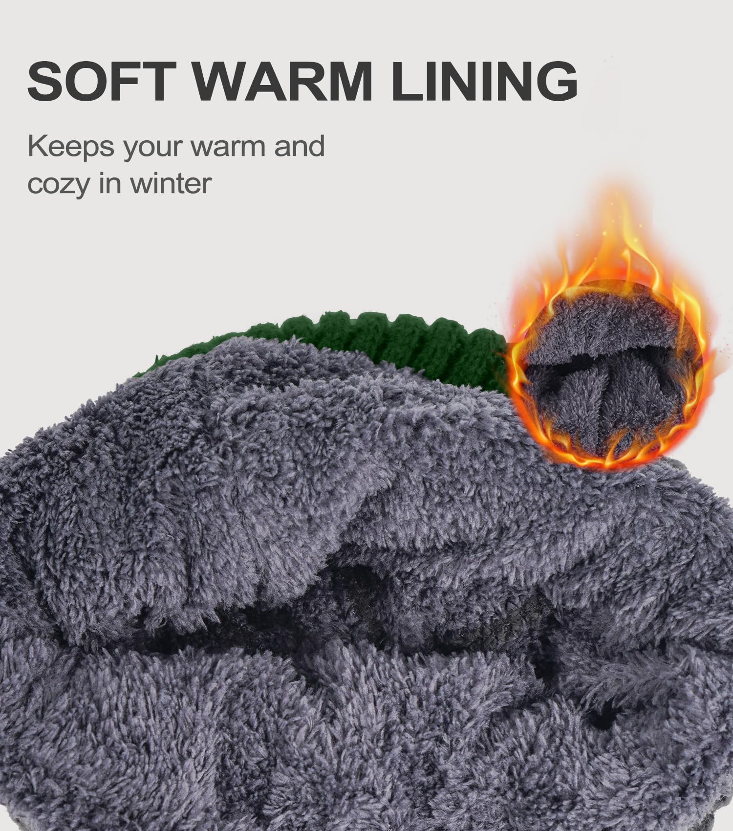 Women's beanie hat, winter warm hat with wool lining, warm knitted beanie hat with ski brim, suitable for cold weather