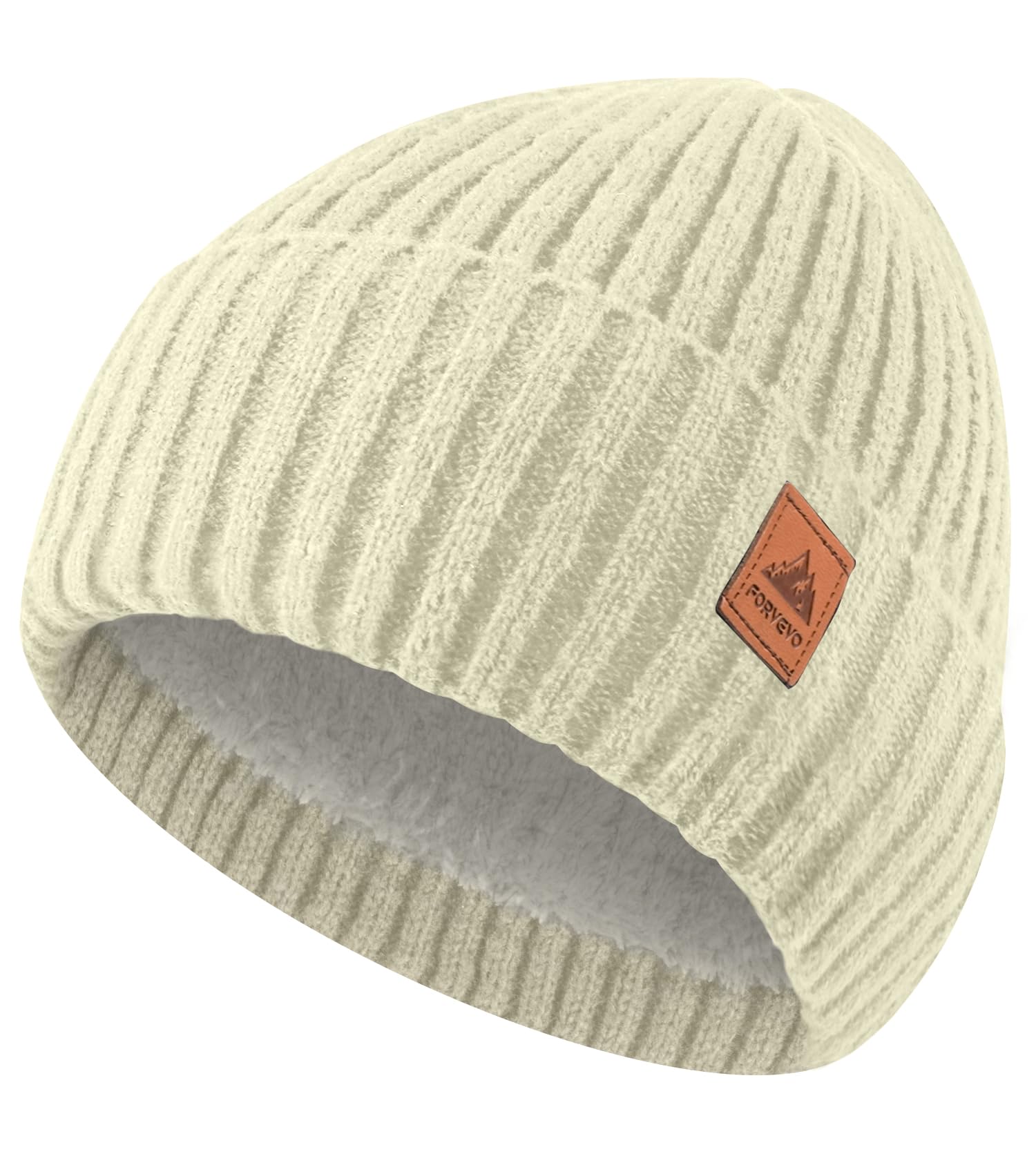 Women's beanie hat, winter warm hat with wool lining, warm knitted beanie hat with ski brim, suitable for cold weather