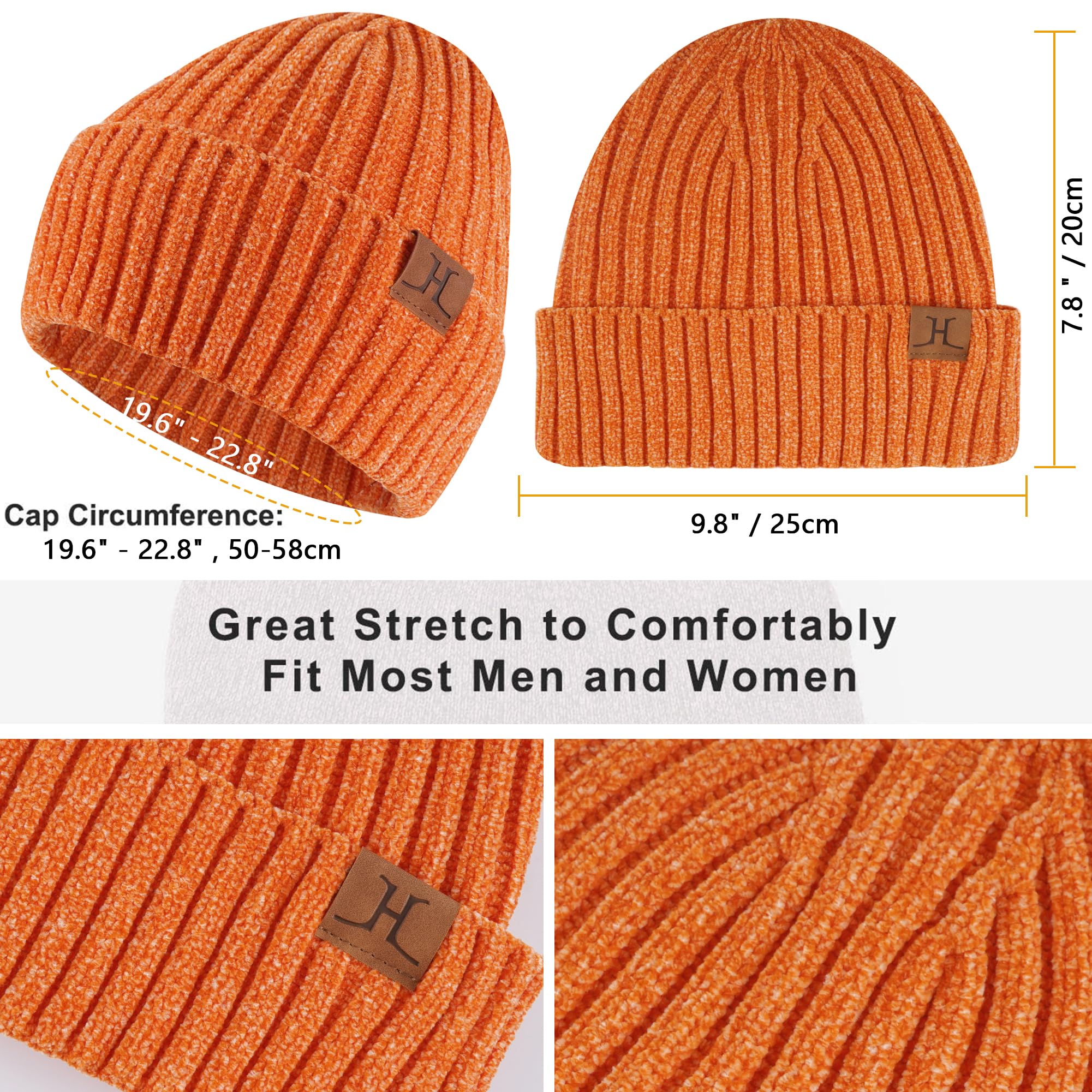 Womens Winter Knit Warm Hat Beanie Long Scarf Touch Screen Gloves Set Skull Caps Neck Scarves for Wo