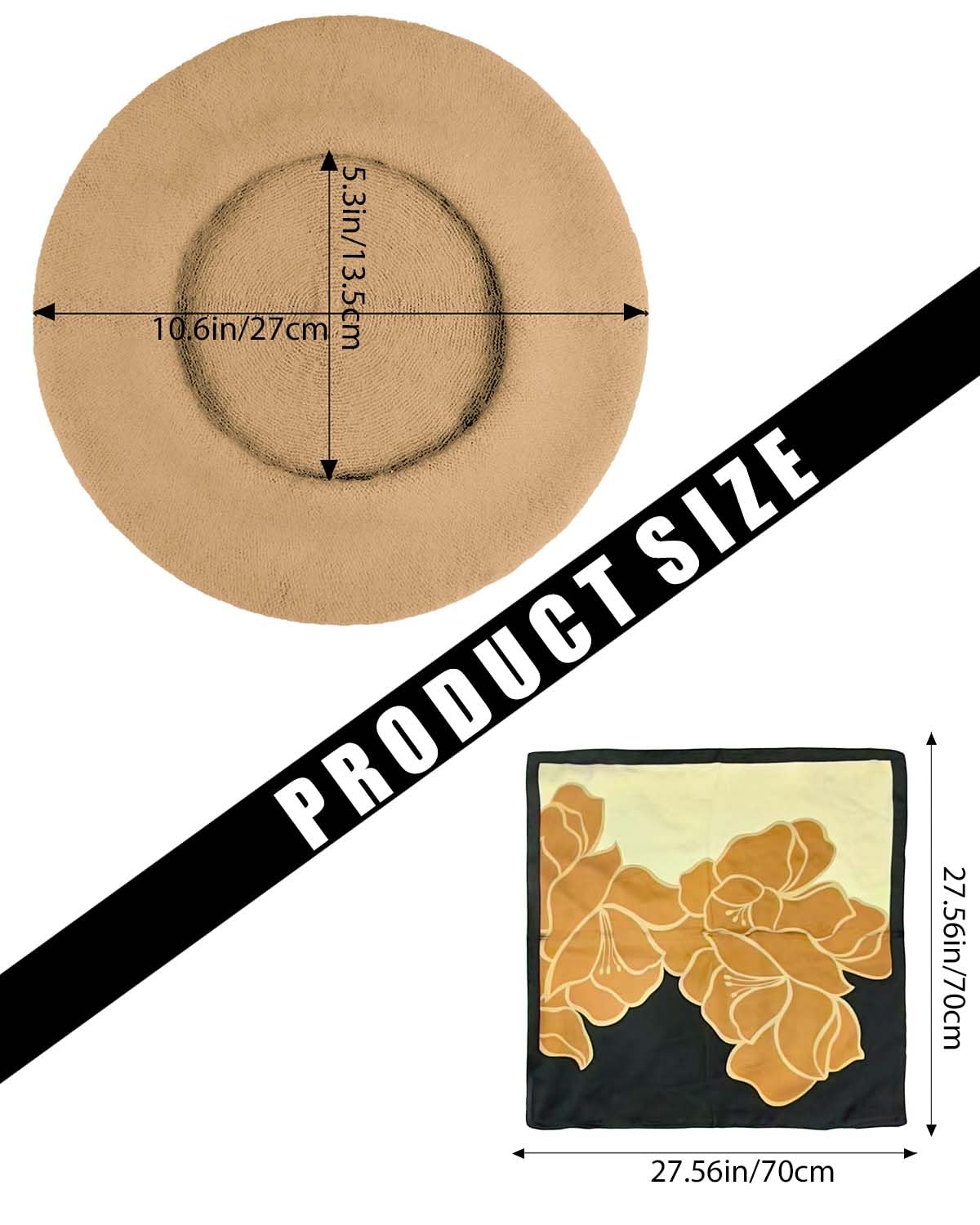 Wool Beret Hats,Solid Color French Women Winter Beanie Cap with Silky Scarf