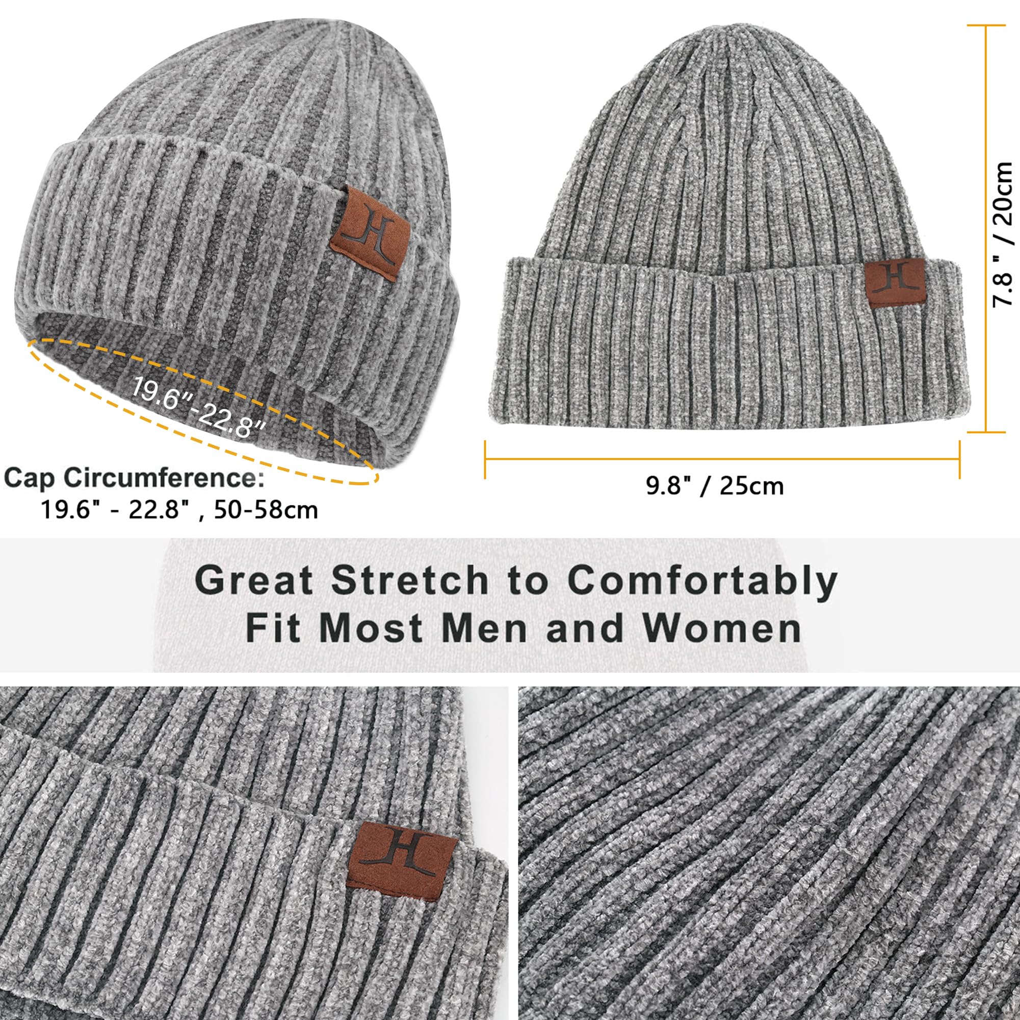 Womens Winter Knit Warm Hat Beanie Long Scarf Touch Screen Gloves Set Skull Caps Neck Scarves for Wo