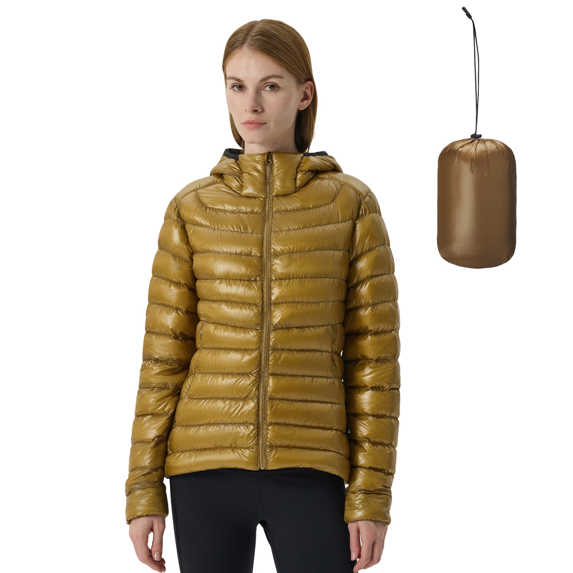 Puff Hoody Women's Packable Goose Down Jacket, 700+ PF Ultra-lightweight Puffer Base Layer Coat