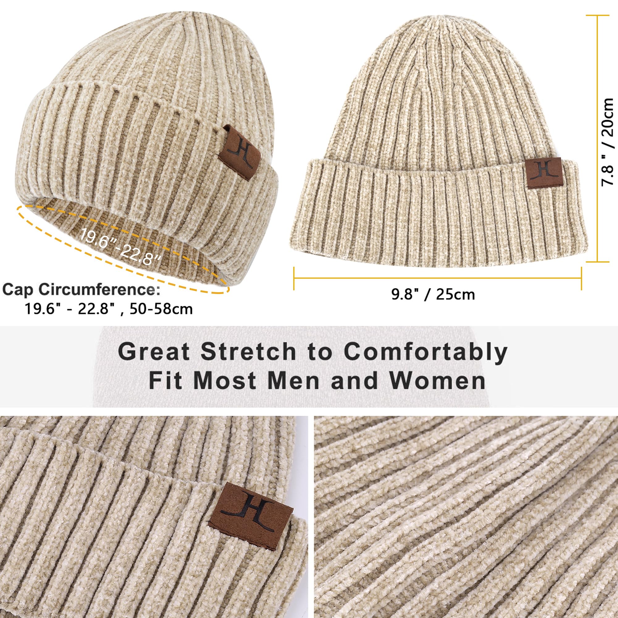 Womens Winter Knit Warm Hat Beanie Long Scarf Touch Screen Gloves Set Skull Caps Neck Scarves for Wo
