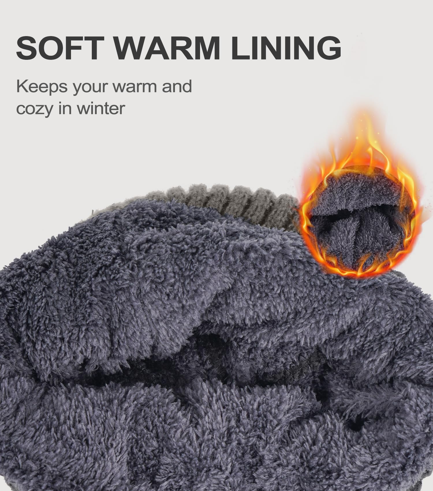 Women's beanie hat, winter warm hat with wool lining, warm knitted beanie hat with ski brim, suitable for cold weather