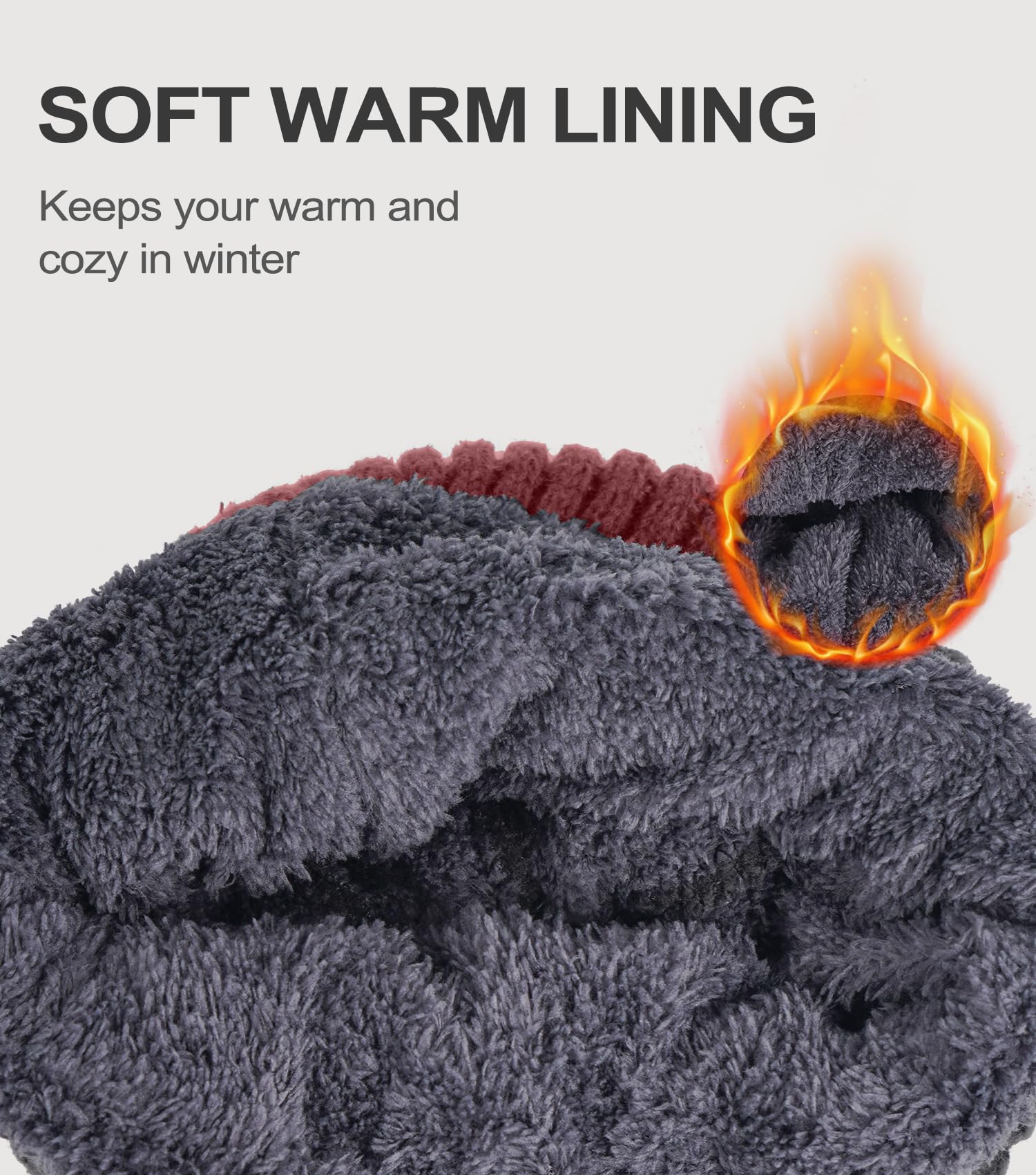 Women's beanie hat, winter warm hat with wool lining, warm knitted beanie hat with ski brim, suitable for cold weather