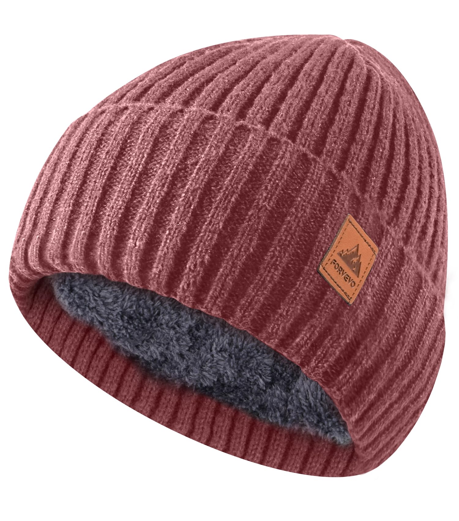 Women's beanie hat, winter warm hat with wool lining, warm knitted beanie hat with ski brim, suitable for cold weather