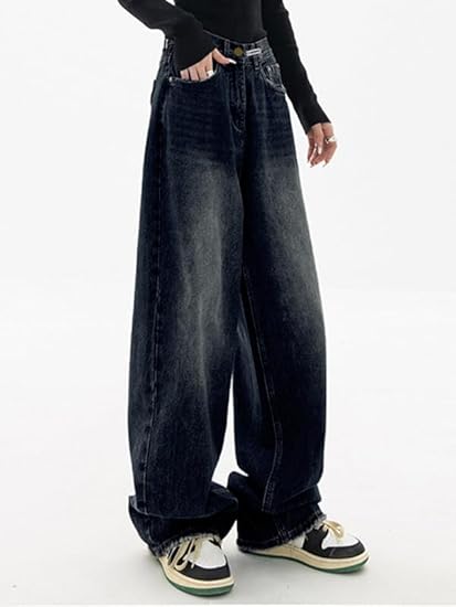 Women Baggy Jeans Mid-Low Waist Boyfriend Streetwear Vintage Jeans Wide Leg Denim Pants