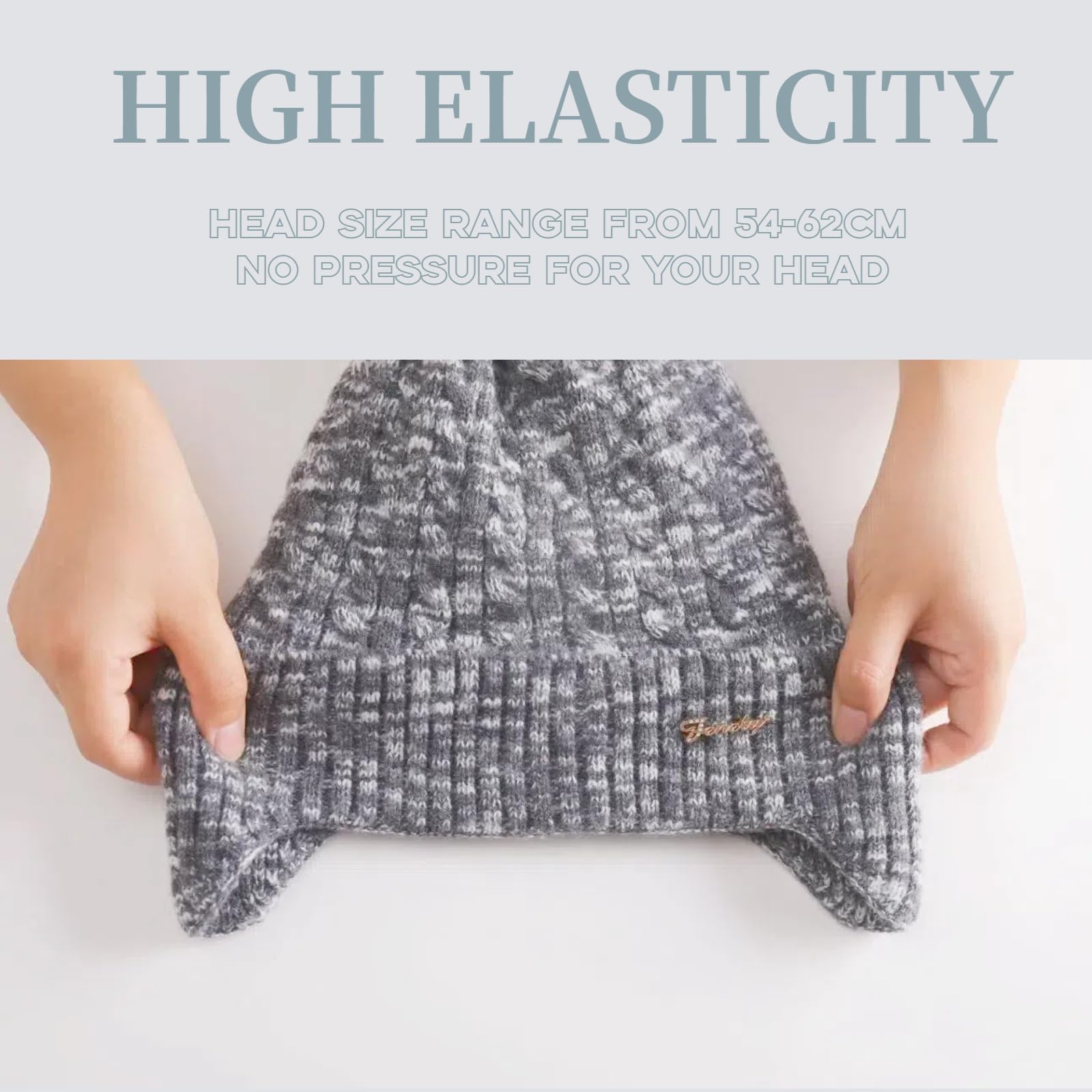 Women's knitted warm brimless hat for winter, with cashmere inner layer, thick and warm snow cap featuring fluffy pompoms