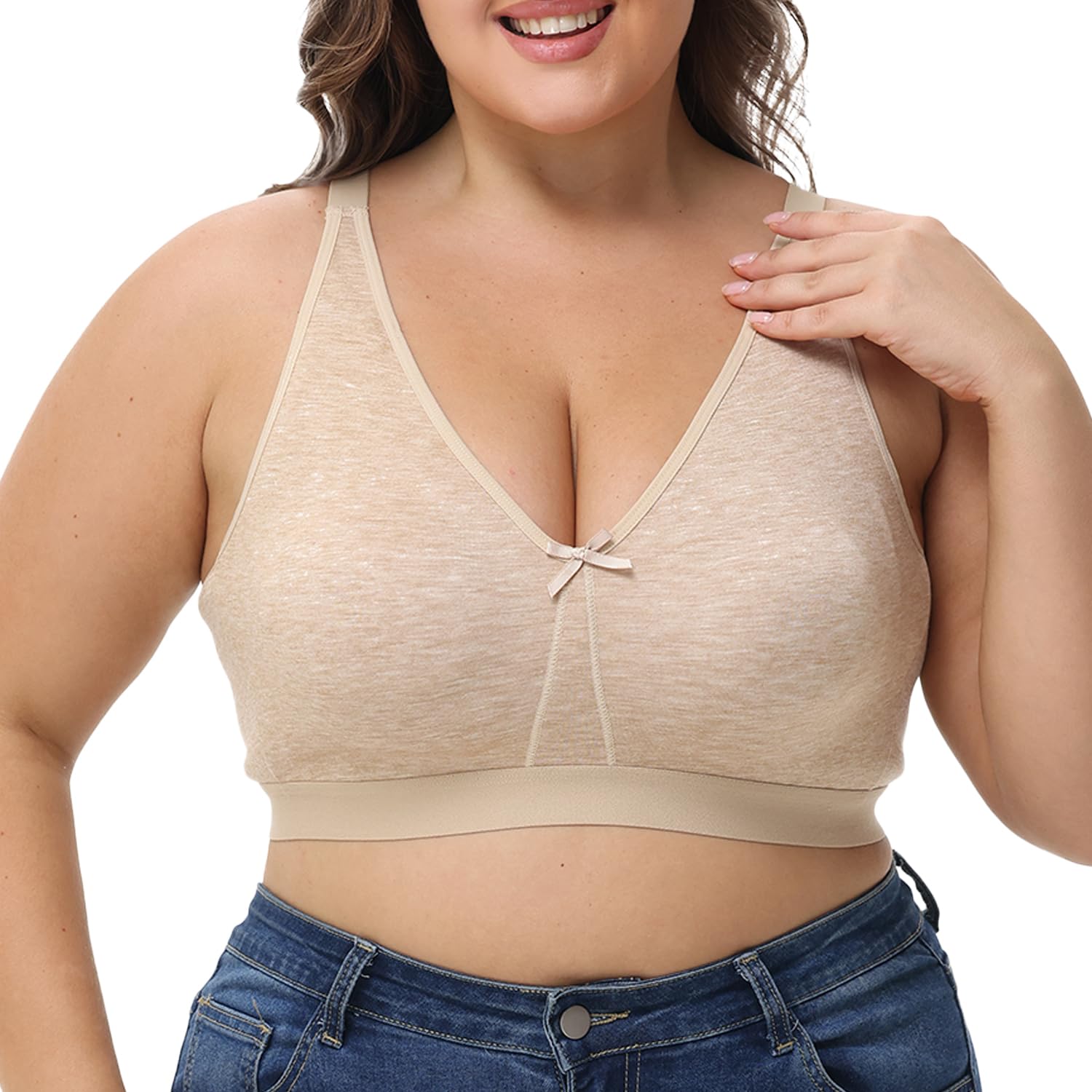 Seamless Plus Size Bra for Women's Cotton Breathable Wireless Smooth Support Underwear