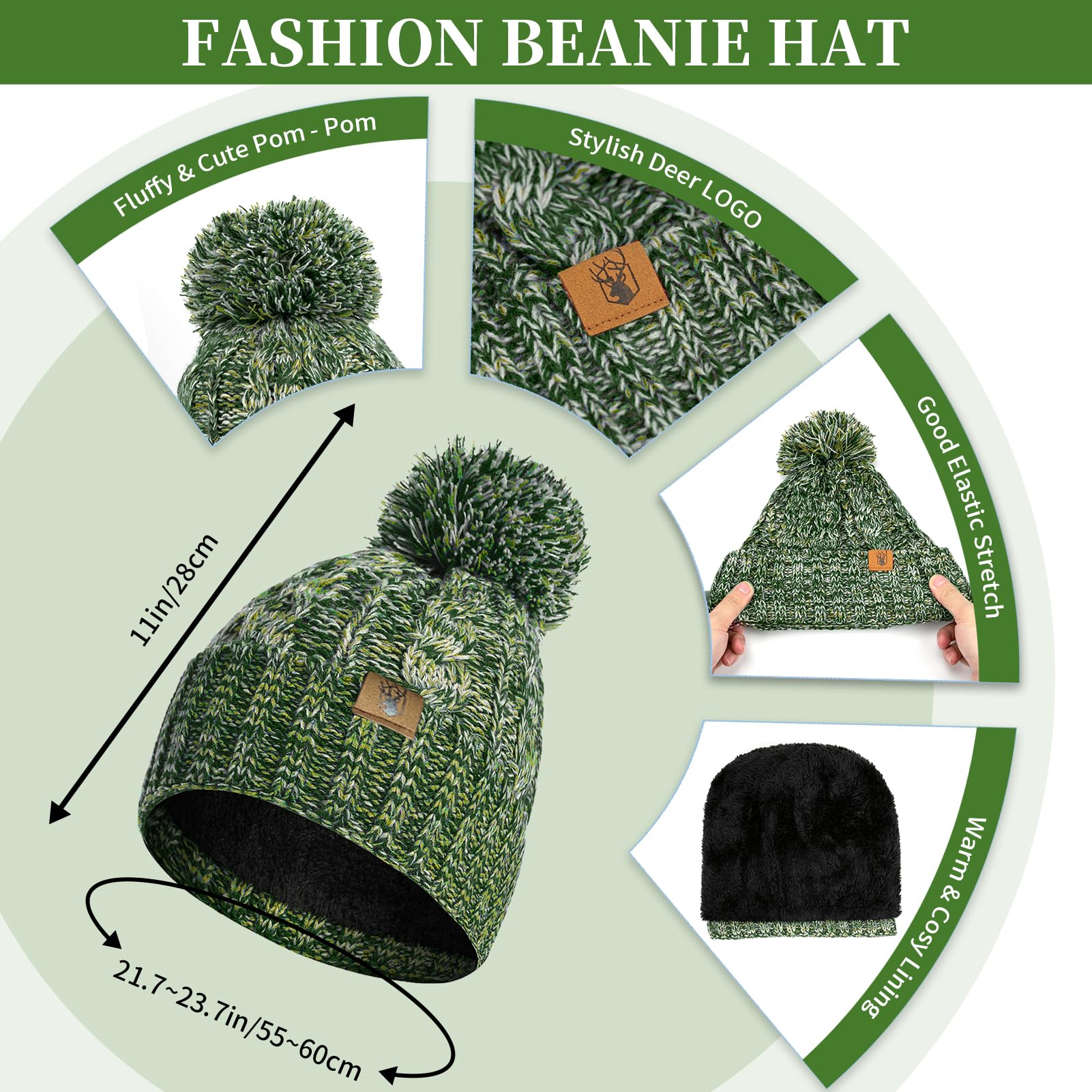 Winter warm unhooded hat scarf and touchscreen glove set for women - Skull hat neck scarf with wool lining