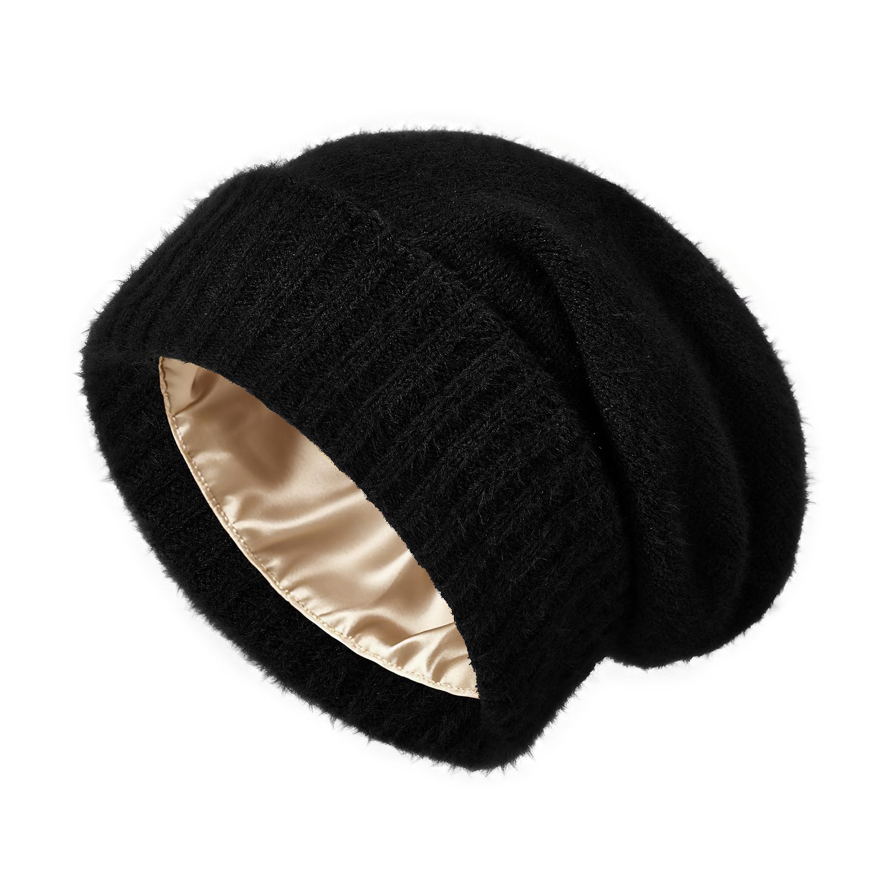 Lazy satin lining sun hat - suitable for both men and women - hair protection winter hat, fashionable thick knitted sun hat, smooth skull cap