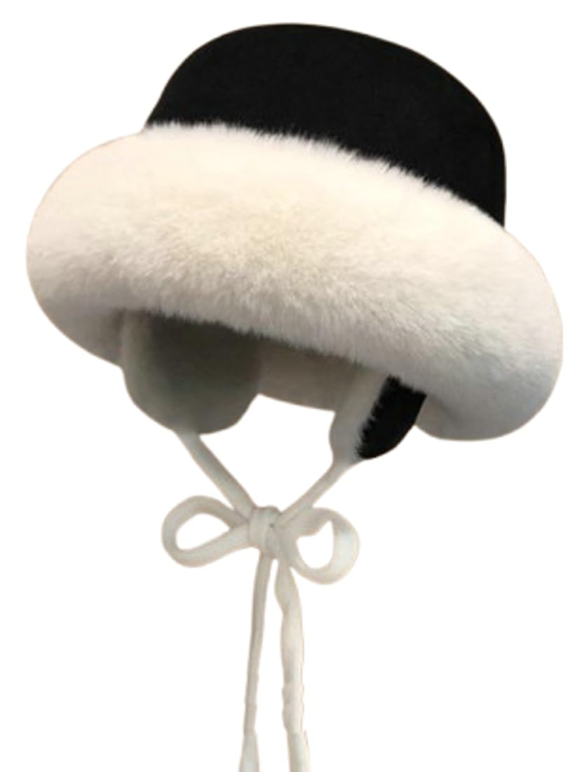 Winter suede boater hat with earflaps for ladies and gentlemen, plush faux fur boater hat without brim, no-top hat, bell-shaped pilot hat