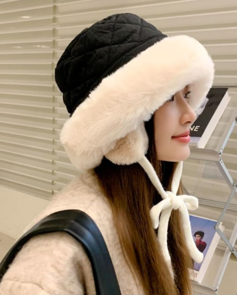 Winter suede boater hat with earflaps for ladies and gentlemen, plush faux fur boater hat without brim, no-top hat, bell-shaped pilot hat