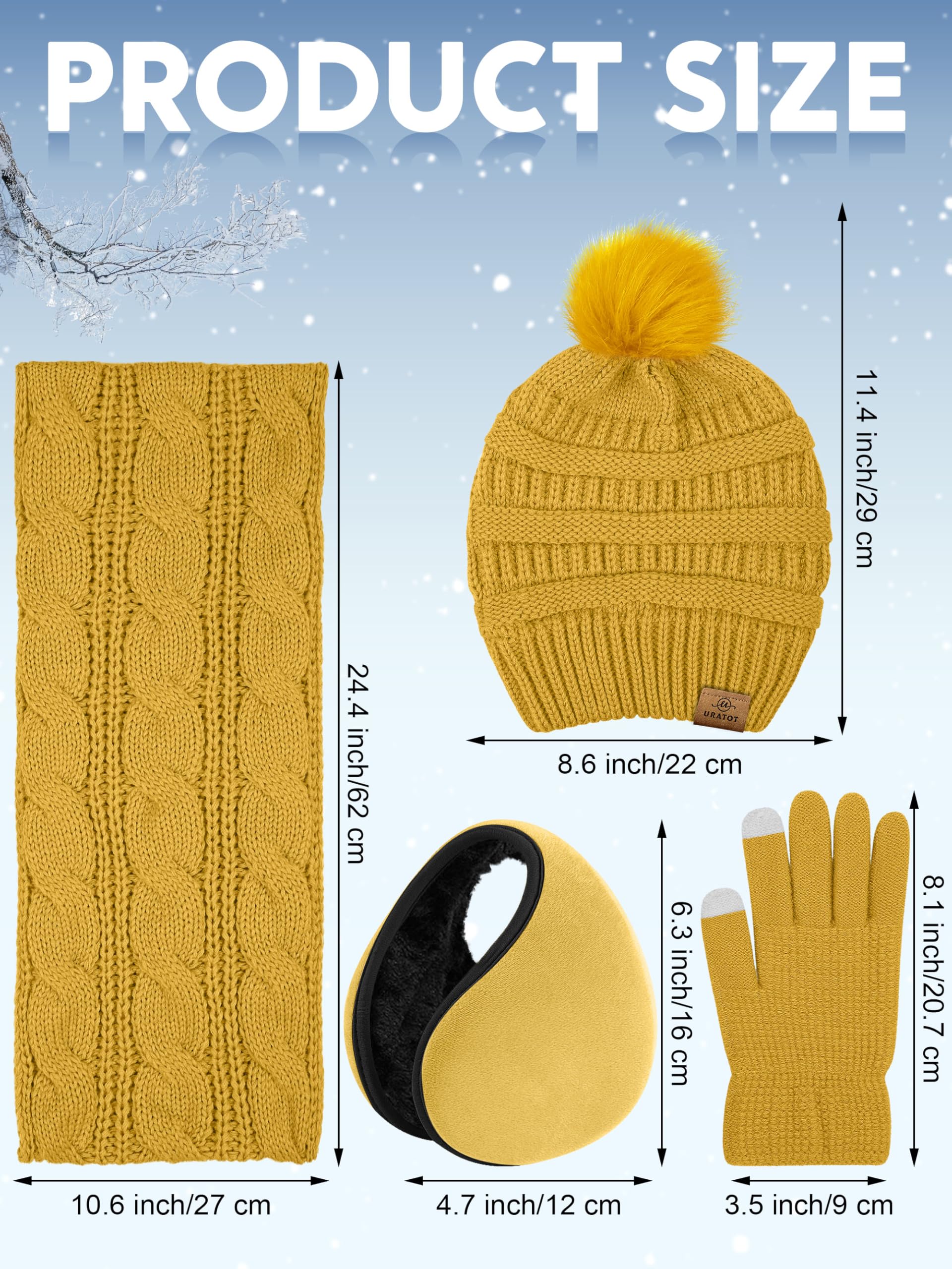 4-In-1 Winter Warm Sets Knitted Scarf Touch Screen Gloves Beanie Pompom Hat and Winter Ear Wa