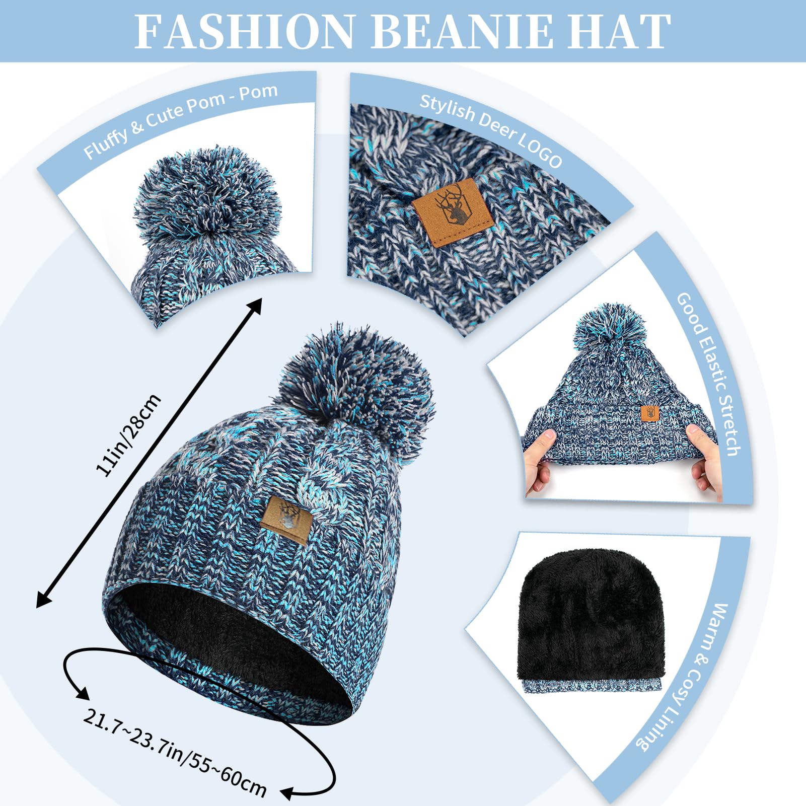 Winter warm unhooded hat scarf and touchscreen glove set for women - Skull hat neck scarf with wool lining