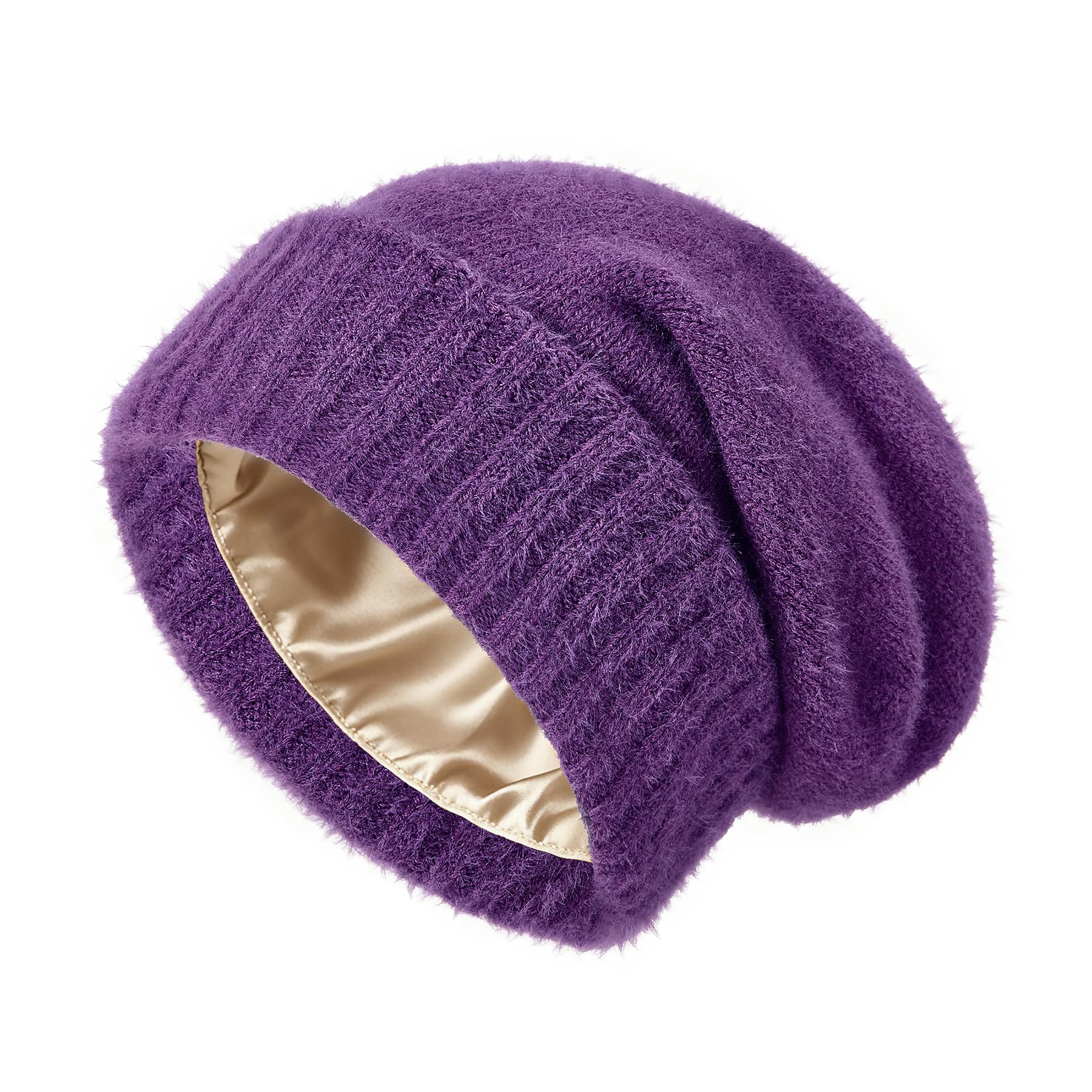 Lazy satin lining sun hat - suitable for both men and women - hair protection winter hat, fashionable thick knitted sun hat, smooth skull cap