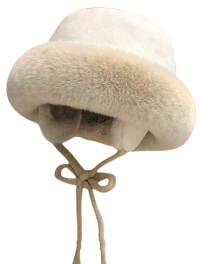 Winter suede boater hat with earflaps for ladies and gentlemen, plush faux fur boater hat without brim, no-top hat, bell-shaped pilot hat