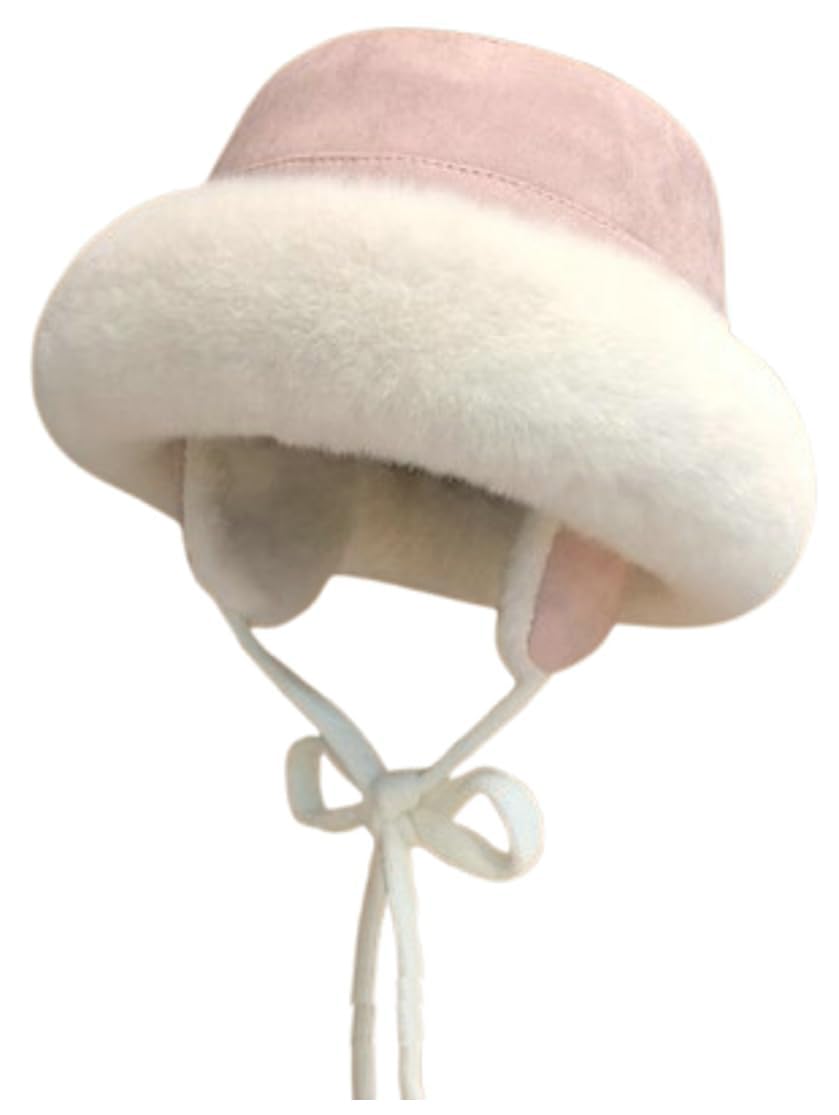 Winter suede boater hat with earflaps for ladies and gentlemen, plush faux fur boater hat without brim, no-top hat, bell-shaped pilot hat