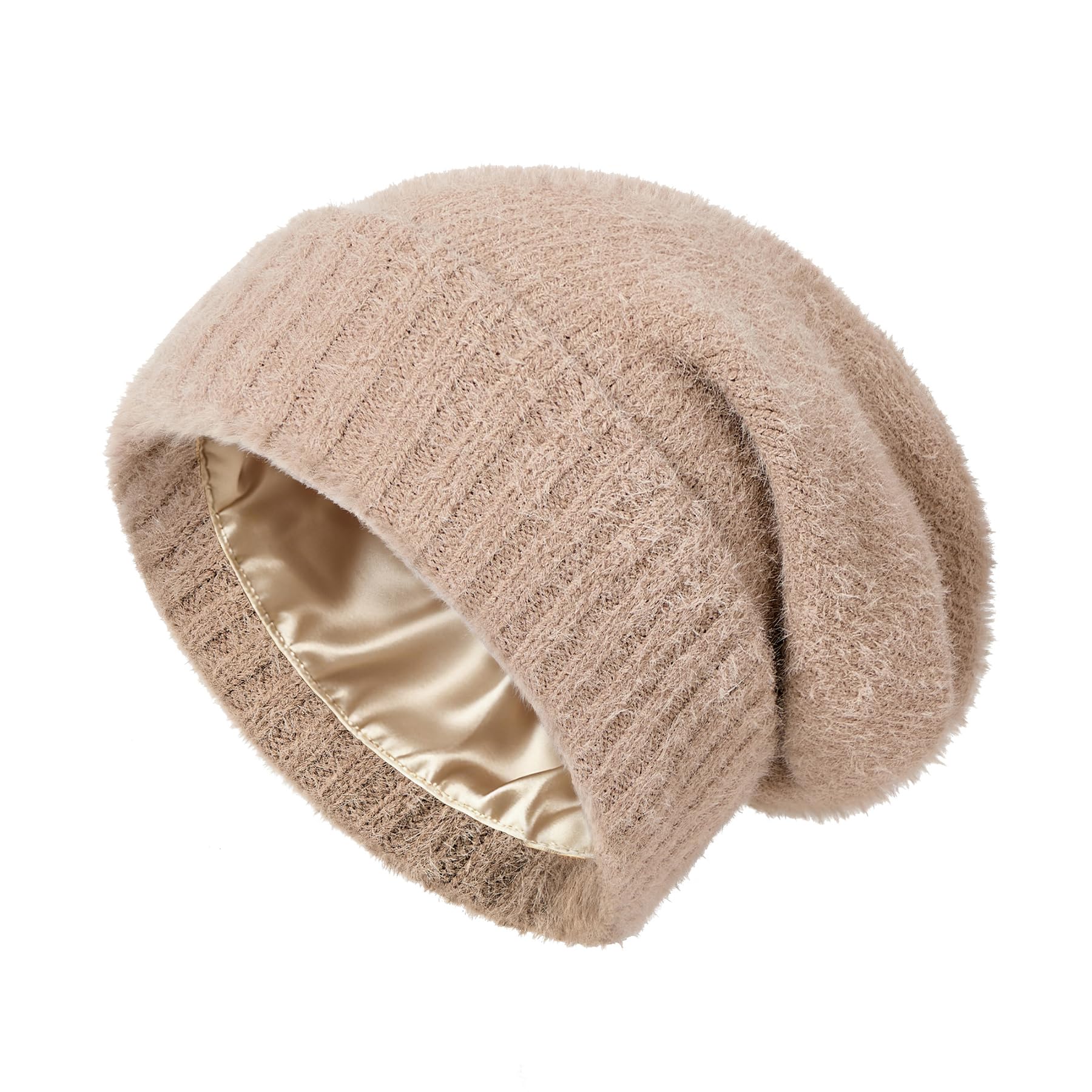 Lazy satin lining sun hat - suitable for both men and women - hair protection winter hat, fashionable thick knitted sun hat, smooth skull cap