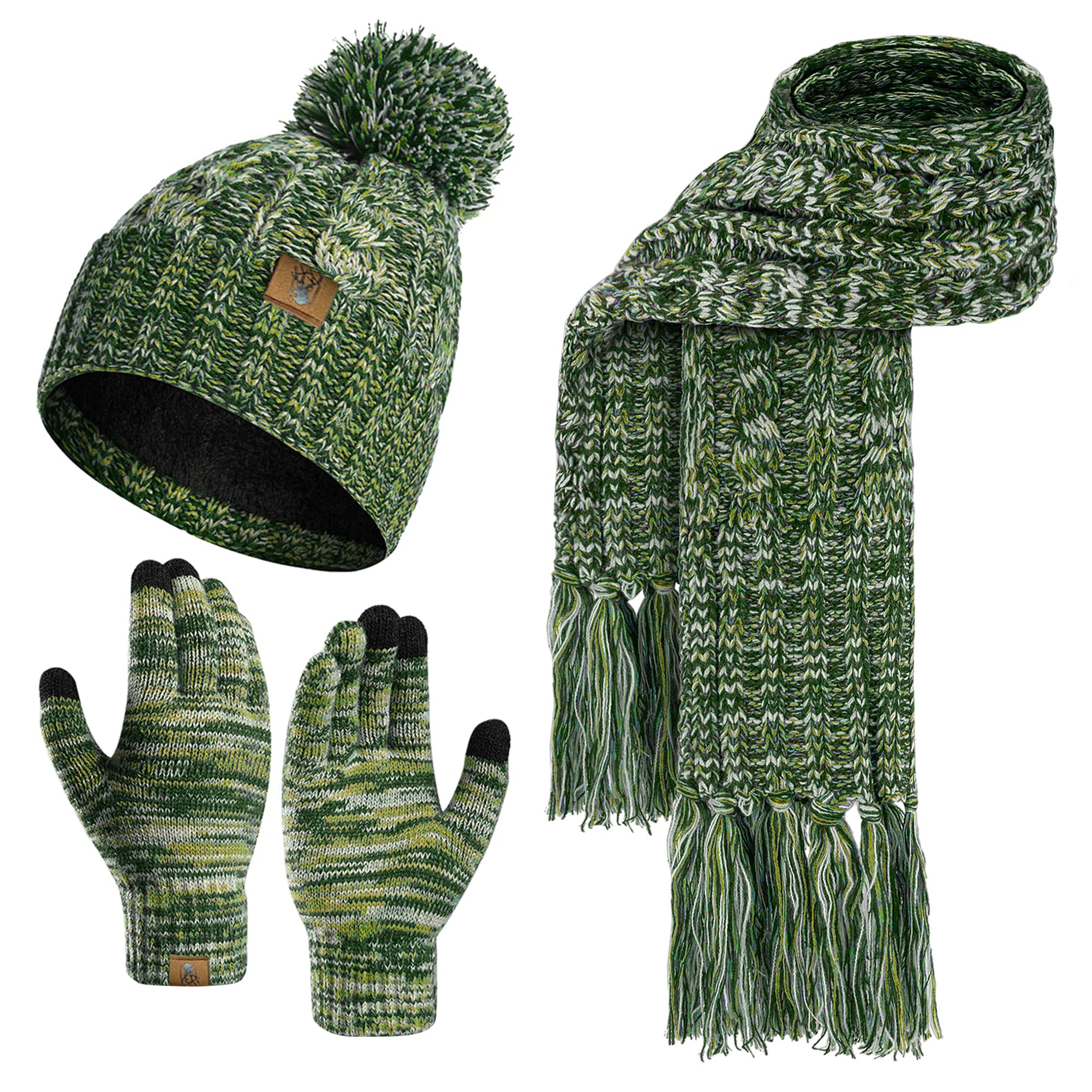 Winter warm unhooded hat scarf and touchscreen glove set for women - Skull hat neck scarf with wool lining