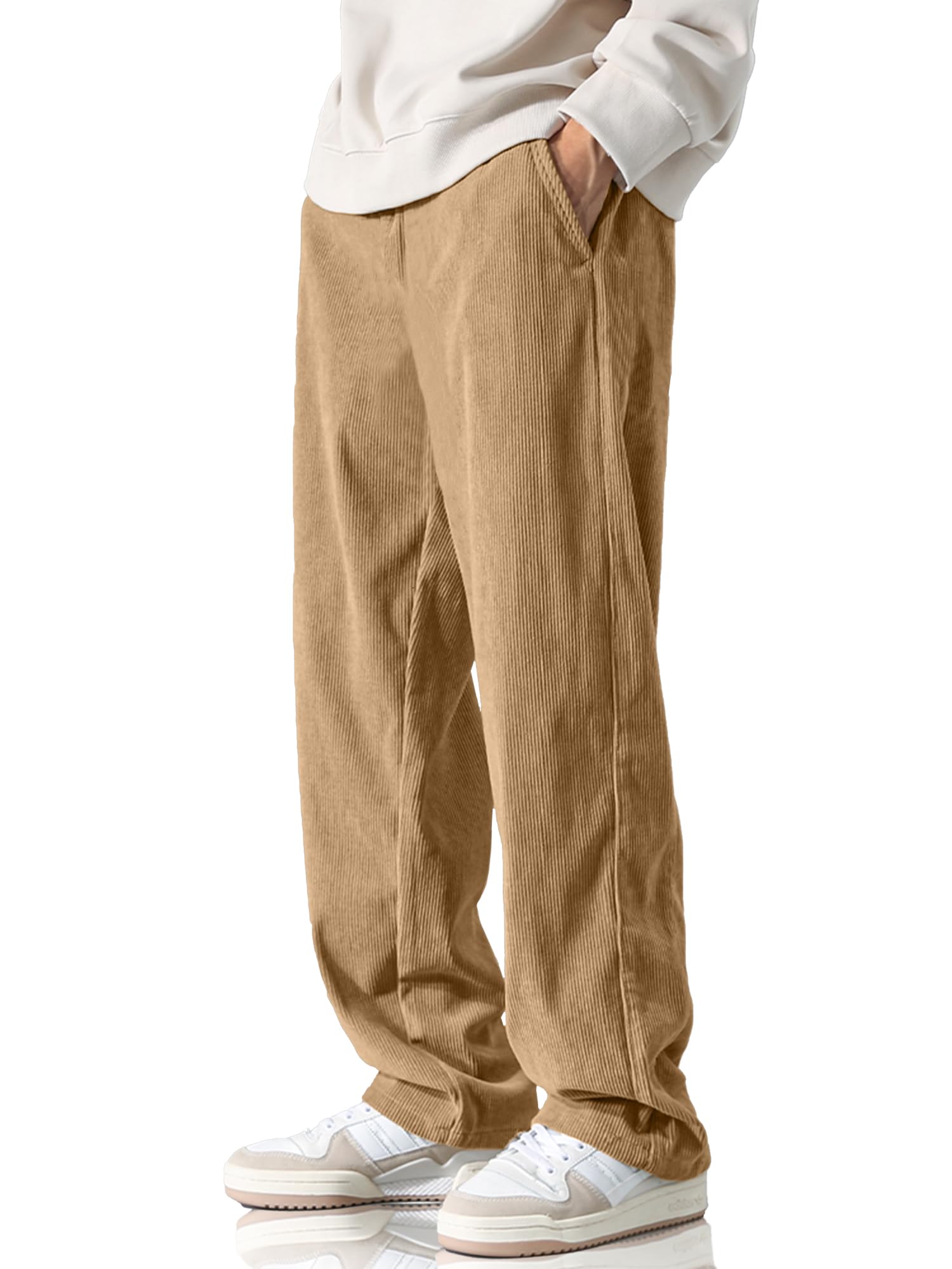 Men's Casual Corduroy Pants Elastic Waist Drawstring Baggy Sweatpants Loose Fit