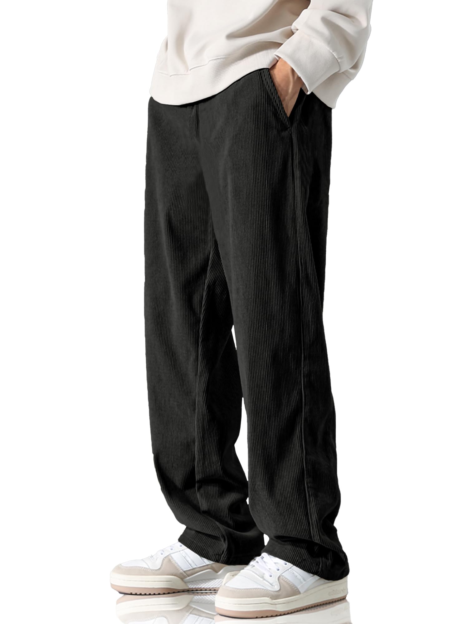 Men's Casual Corduroy Pants Elastic Waist Drawstring Baggy Sweatpants Loose Fit