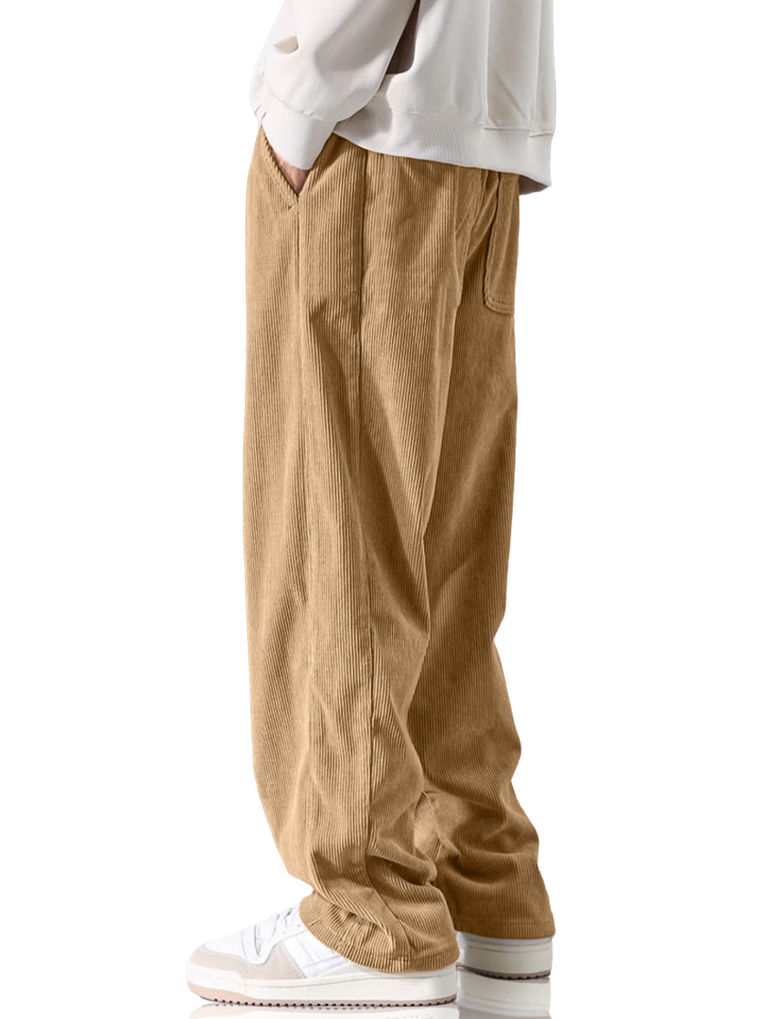 Men's Casual Corduroy Pants Elastic Waist Drawstring Baggy Sweatpants Loose Fit