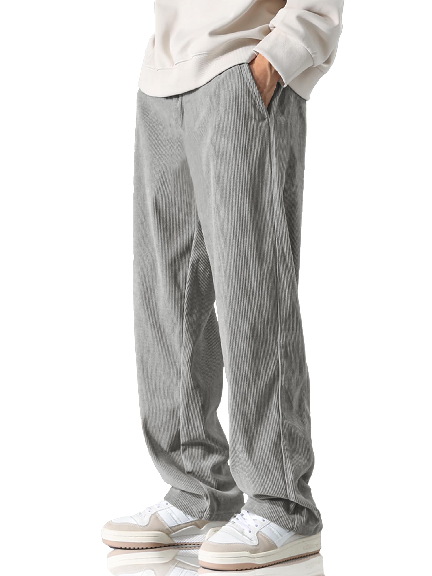 Men's Casual Corduroy Pants Elastic Waist Drawstring Baggy Sweatpants Loose Fit