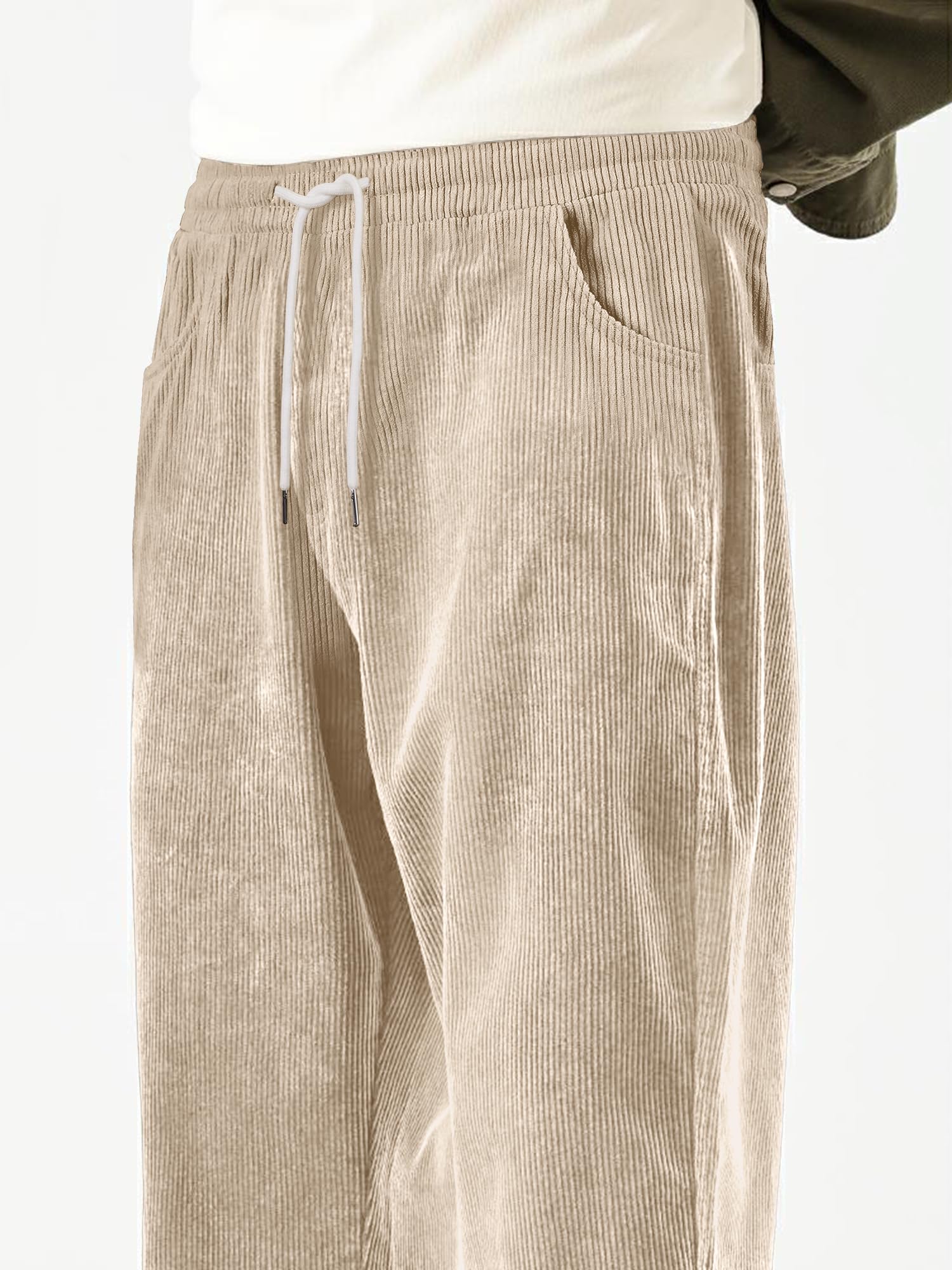 Men's Casual Corduroy Pants Elastic Waist Drawstring Baggy Sweatpants Loose Fit