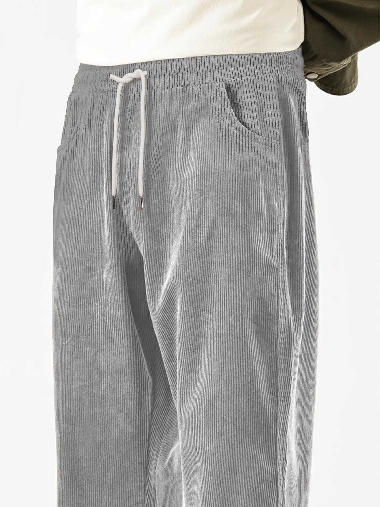 Men's Casual Corduroy Pants Elastic Waist Drawstring Baggy Sweatpants Loose Fit